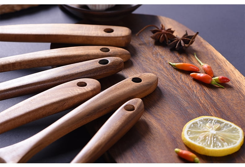 Wooden Kitchen Utensils Set, 10-Piece Natural Wood Cooking Spoons for Non-Stick Cookware - Image 4