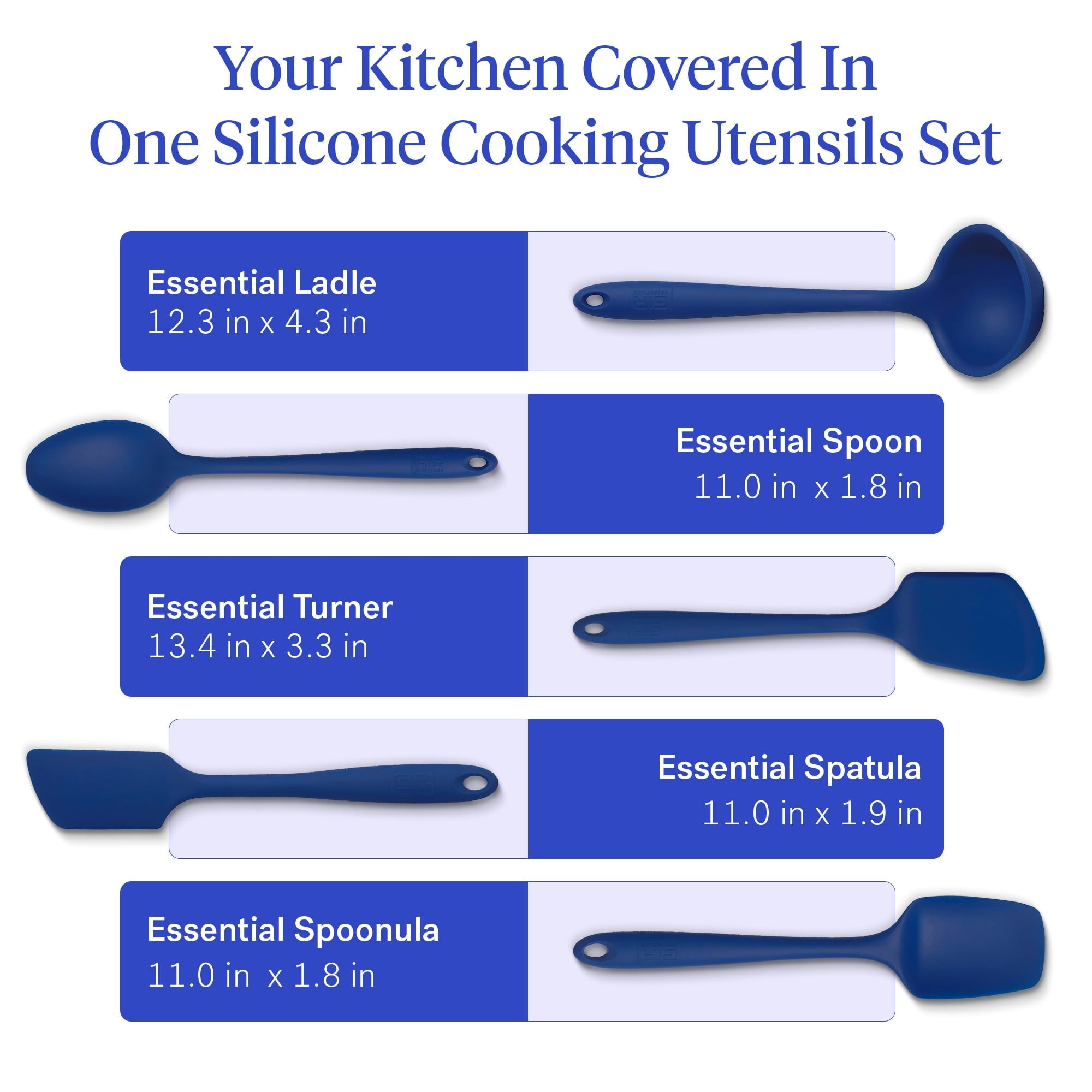 GIR Get It Right 5 Piece Essentials Silicone Cooking Utensils Set Nonstick Heat Resistant Kitchen Utensils for Cooking and Baking, Royal Blu - Image 4