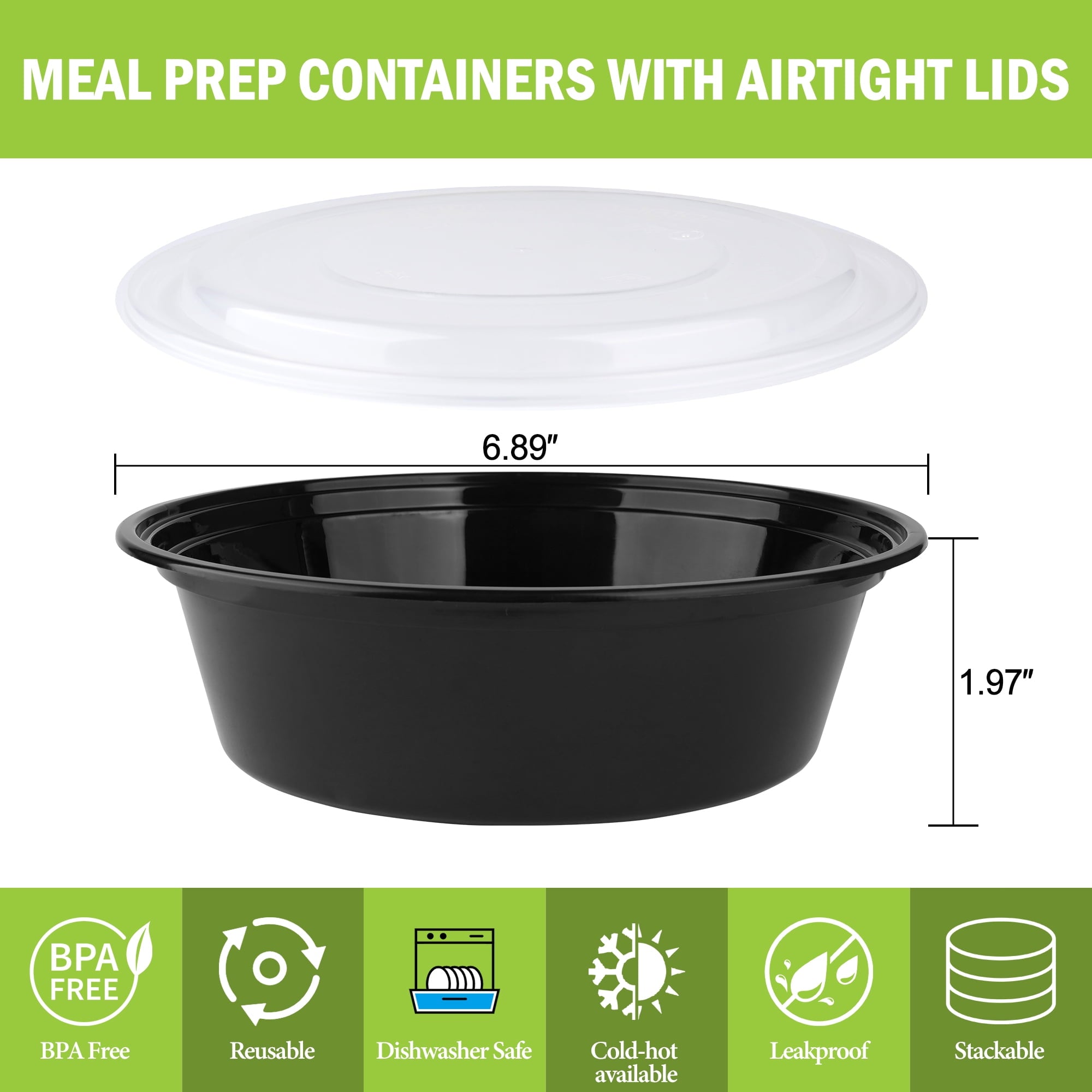 30-Pack Reusable Meal Prep Containers Microwave Safe Food Storage Containers with Lids, Round Take Out Disposable Plastic Bento Lunch Box To - Image 2