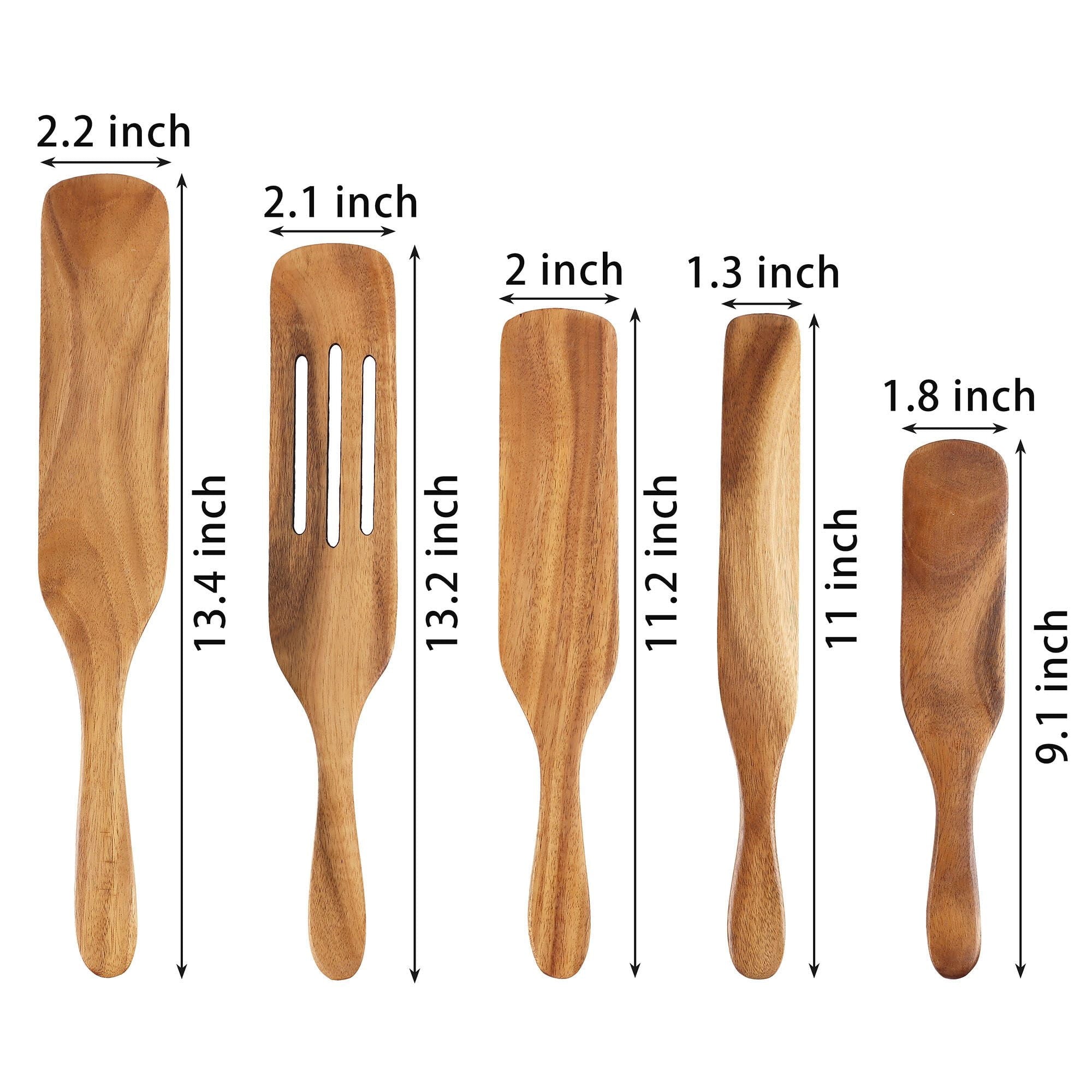 Deago 5 Pcs Wooden Cooking Utensils Natural Teak Kitchen Tools Set Heat Resistant Non Stick Wood Cookware Slotted Spurtle Spatula for Stirri - Image 2