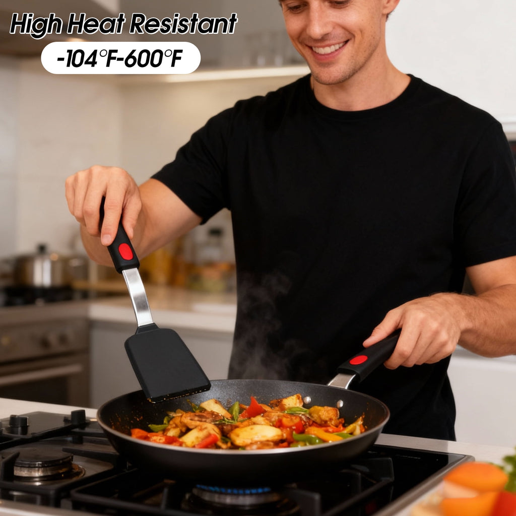 Silicone Spatula Turner, 600F Heat Resistant Silicone Spatula Turner Flipper for Cooking, Non Stick and Non Scratch,Qissep Kitchen Utensils - Image 5