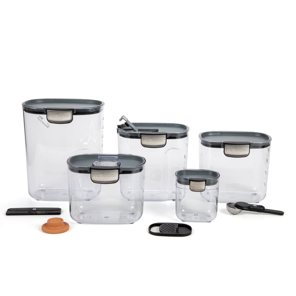 9 Piece Clear Baker's Food Storage Container Set with Accessories, Grey - Image 2