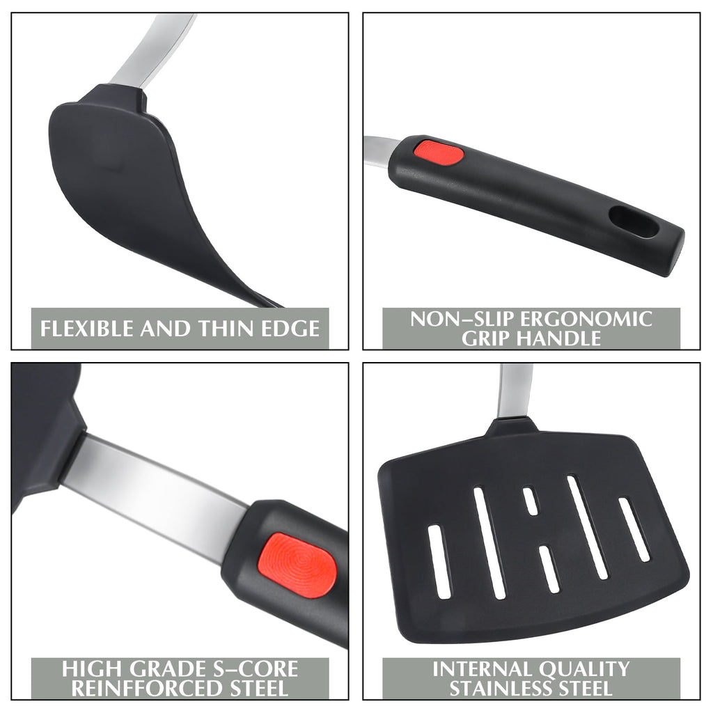 4-Pack Resistant Silicone Spatula Set - Safe Nonstick Kitchen Utensils for Cooking, Free Rubber Turner for Eggs, Panc... - Image 2