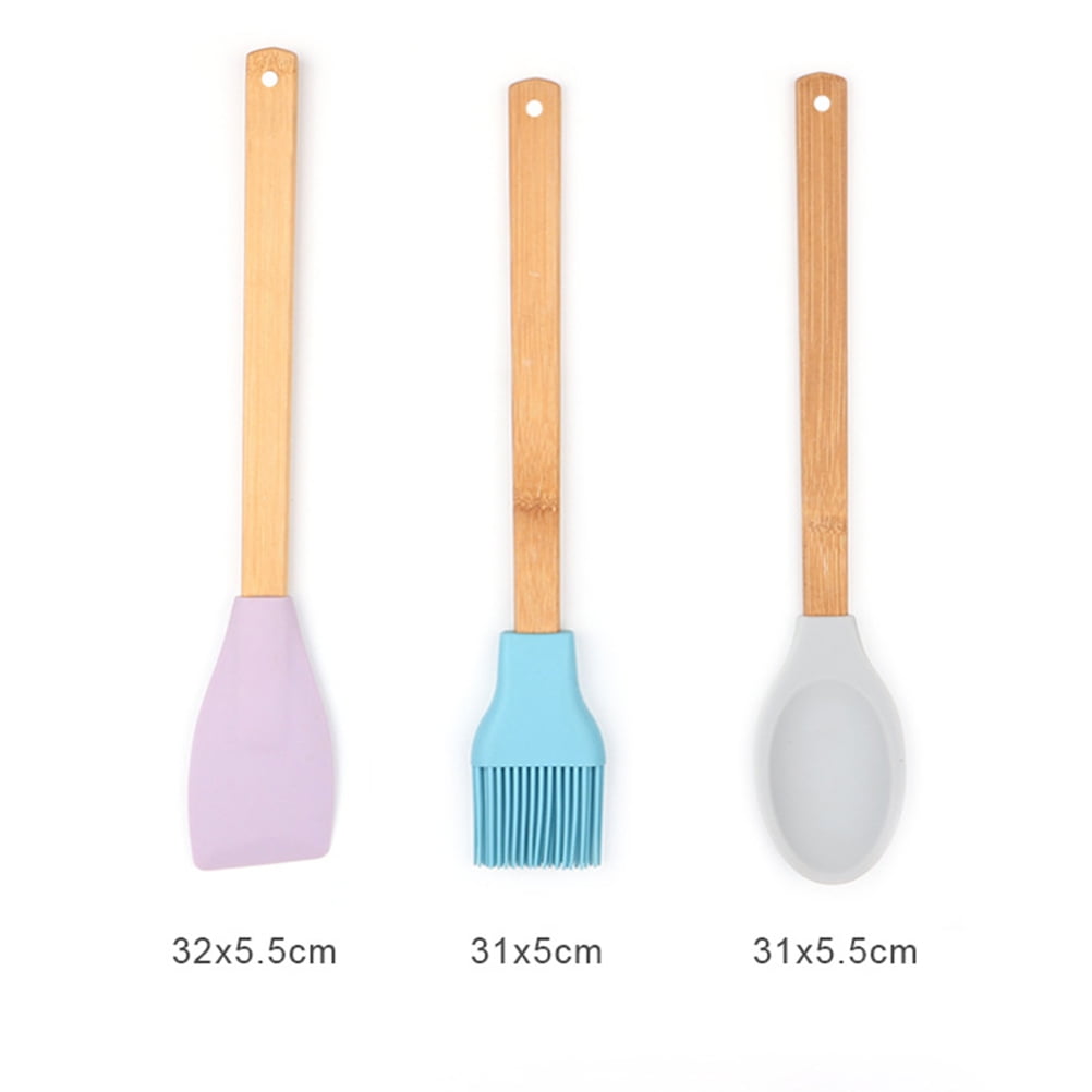 3Pcs Tools Set Heat Resistant Silicone Spatula Spoon Brush Kitchen Utensil For Cooking - Image 2