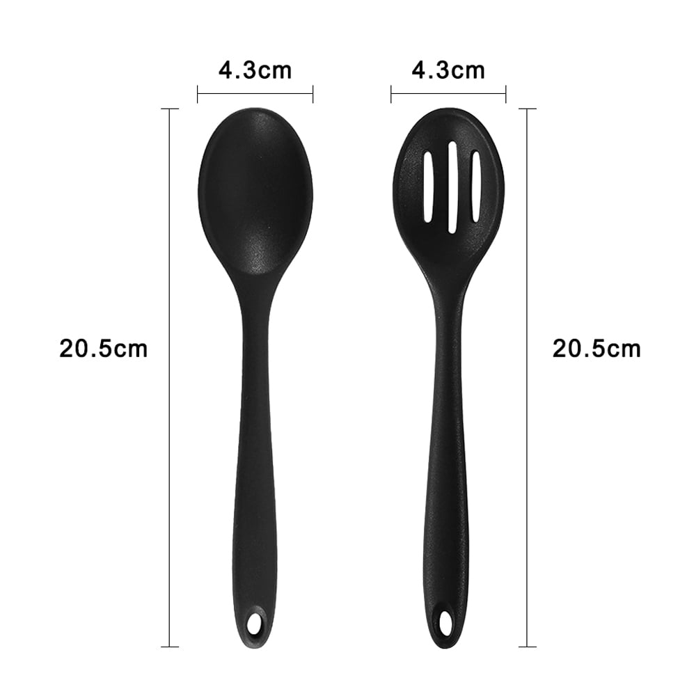 Silicone Mini Kitchen Utensils set of 2 Small kitchen tools Nonstick Cookware with Hanging Hole, Black+Black - Image 4