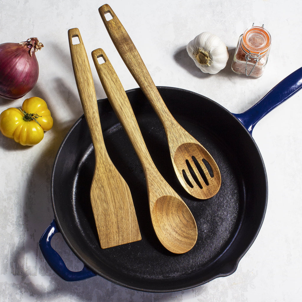 TB Home 3 Piece Acacia Wood Kitchen Utensils Set, Wooden Cooking Utensils Set - Image 2