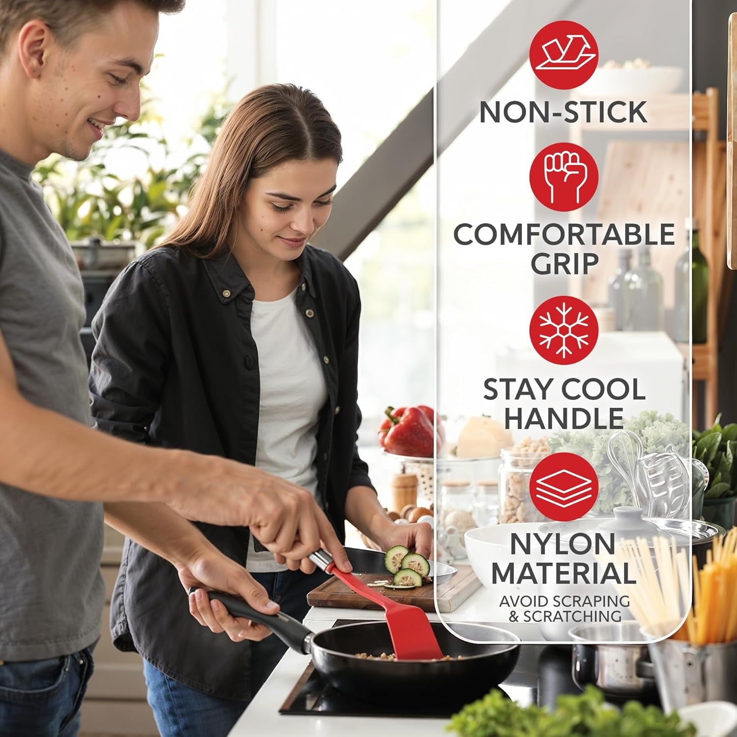 Kaluns 10 Pcs Kitchen Utensils Set – Nylon & Stainless Steel Cooking Utensil Set – Non-Stick, Heat Resistant Cookware Utensils – Kitchen Ess - Image 3