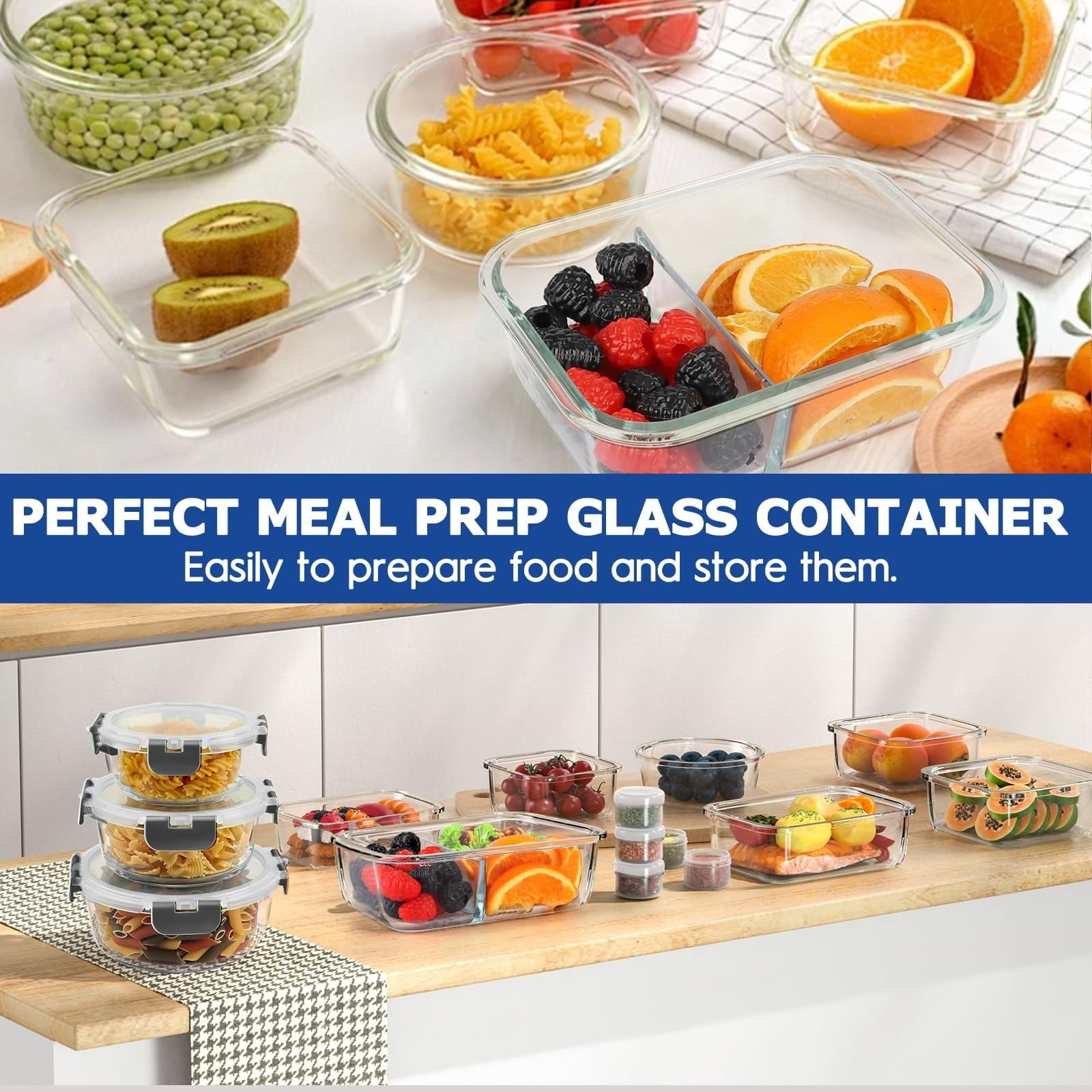 42 Pcs Glass Food Storage Containers Set with Snap Locking Lids, 21 Containers & 21 Lids, Glass Meal Prep Lunch Box C... - Image 6