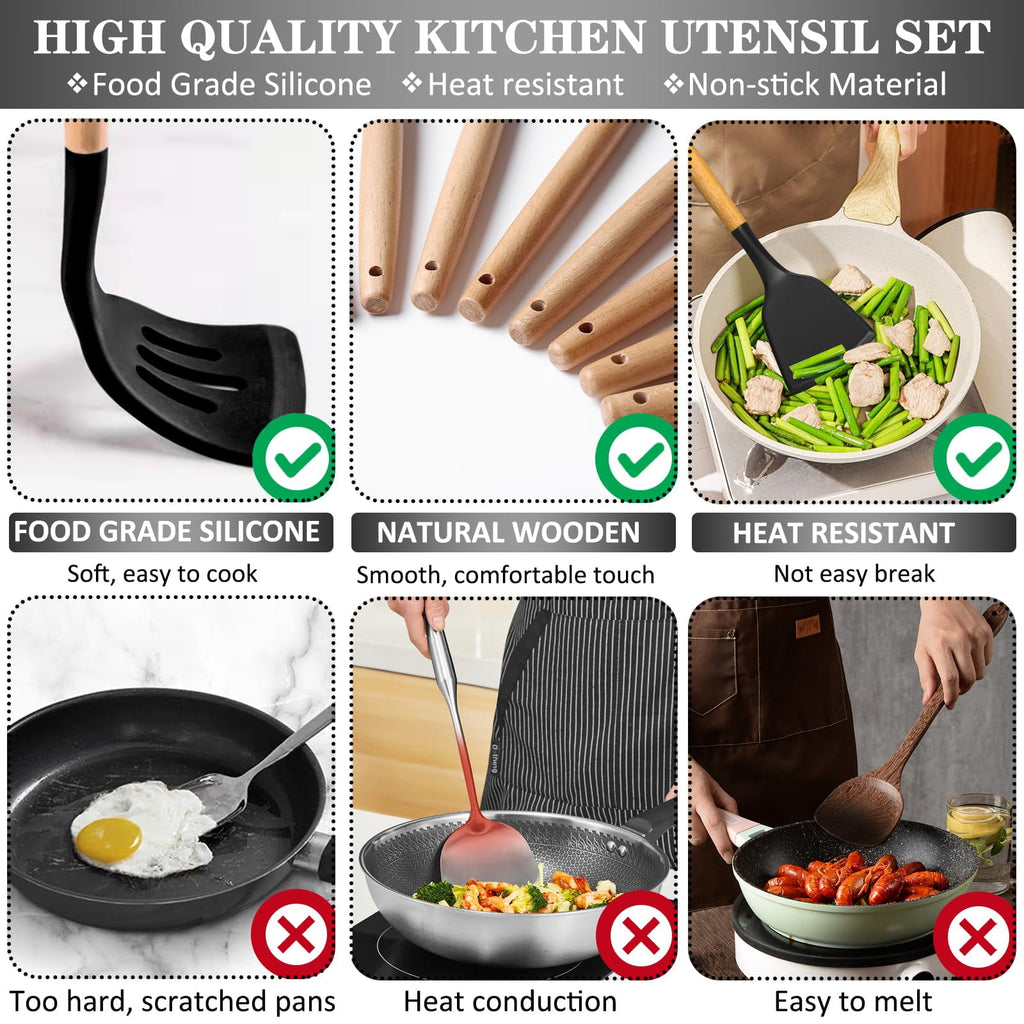 43Pcs Silicone Cooking Utensils Set - Heat Resistant Non-Stick Kitchen Utensils, Kitchen Utensil Gadgets Tools Set fo... - Image 4