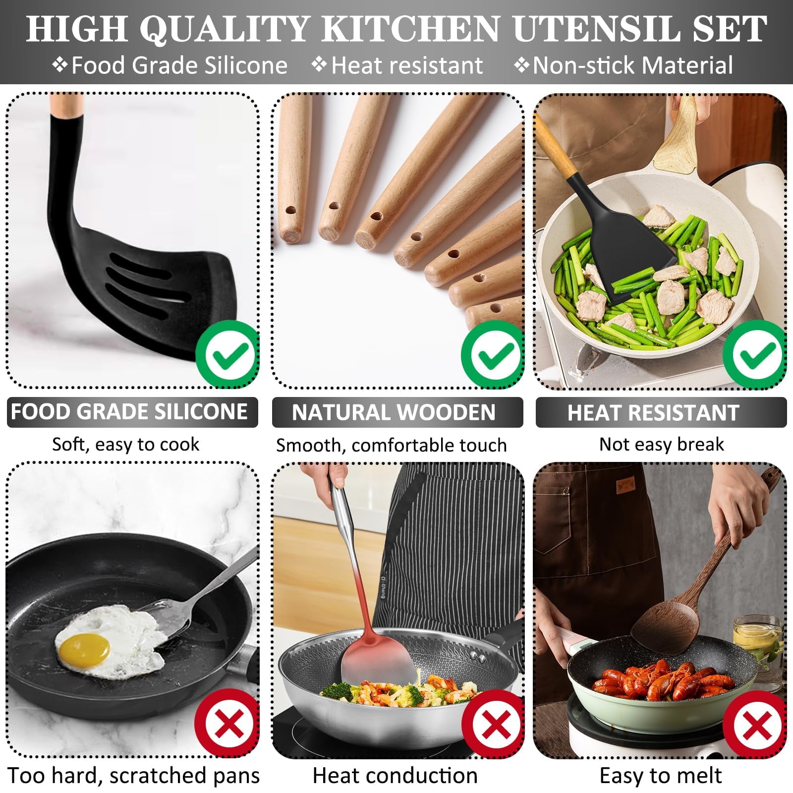 43Pcs Silicone Cooking Utensils Set - Heat Resistant Non-Stick Kitchen Utensils, Kitchen Utensil Gadgets Tools Set fo... - Image 4