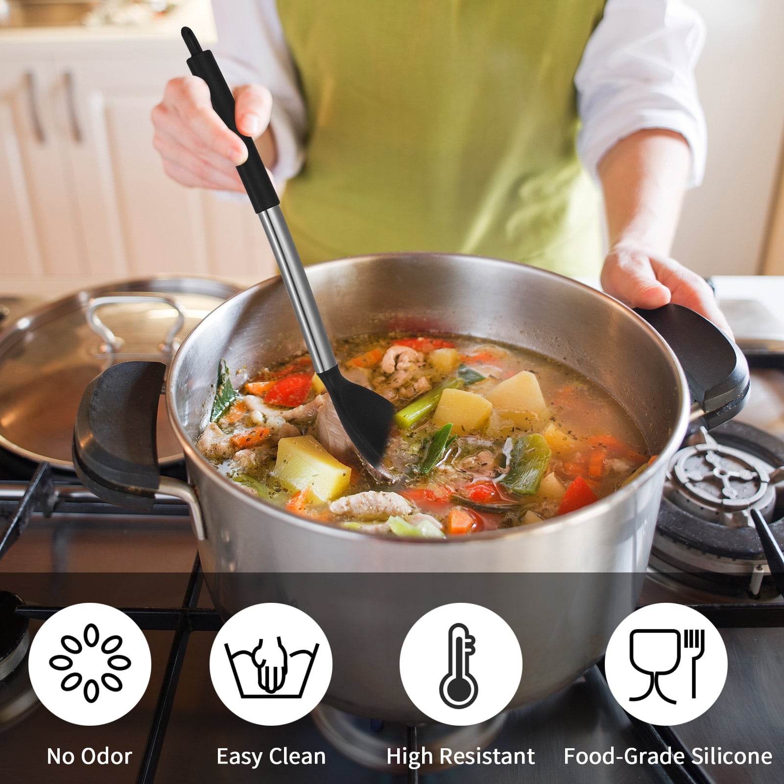 sixwipe Silicone Cooking Spatulas and Spoons, 4 Pack Heat Resistant Silicone Cooking Utensils Set, Non-stick Large Kitchen Silicone Spatula - Image 5