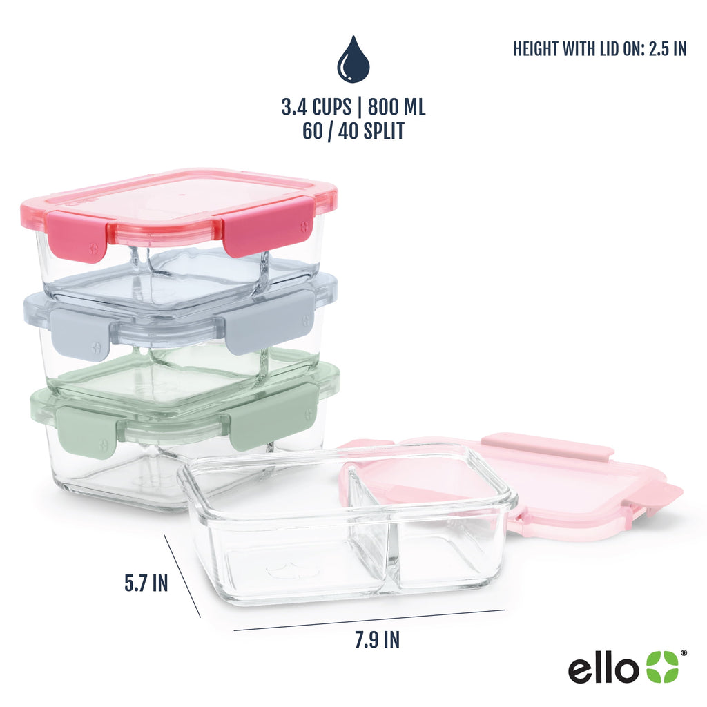 Ello Color Lock 8pc 3.4 Cup Divided  Glass Meal Prep Set - Image 6