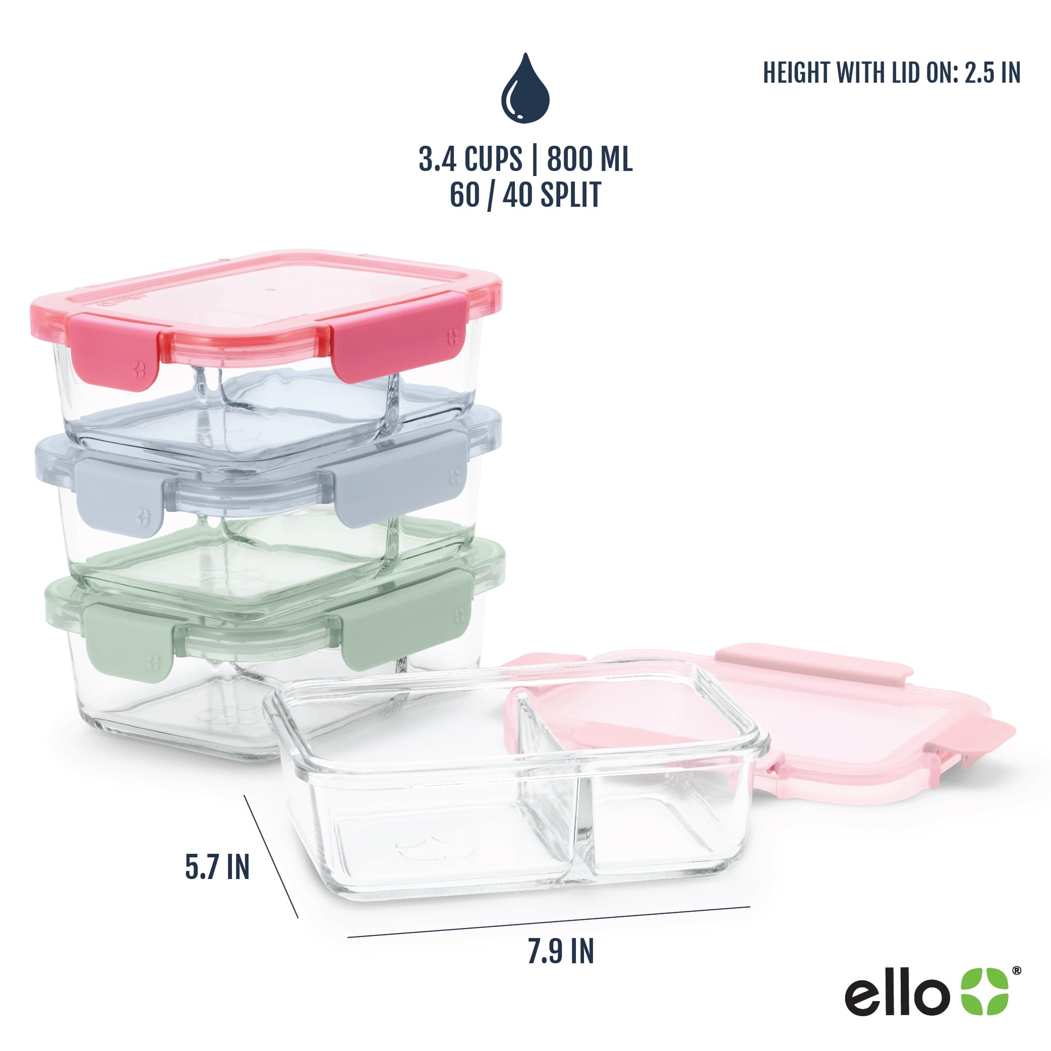 Ello Color Lock 8pc 3.4 Cup Divided  Glass Meal Prep Set - Image 6