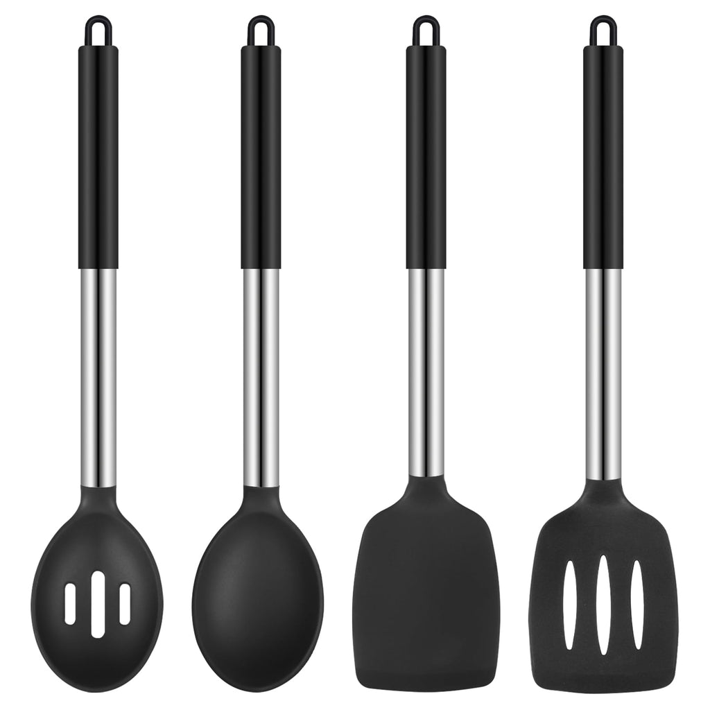 Silicone Cooking Spatulas and Spoons, 4 Pack Heat Resistant Silicone Cooking Utensils Set, Non-stick Large Kitchen Si... - Image 5