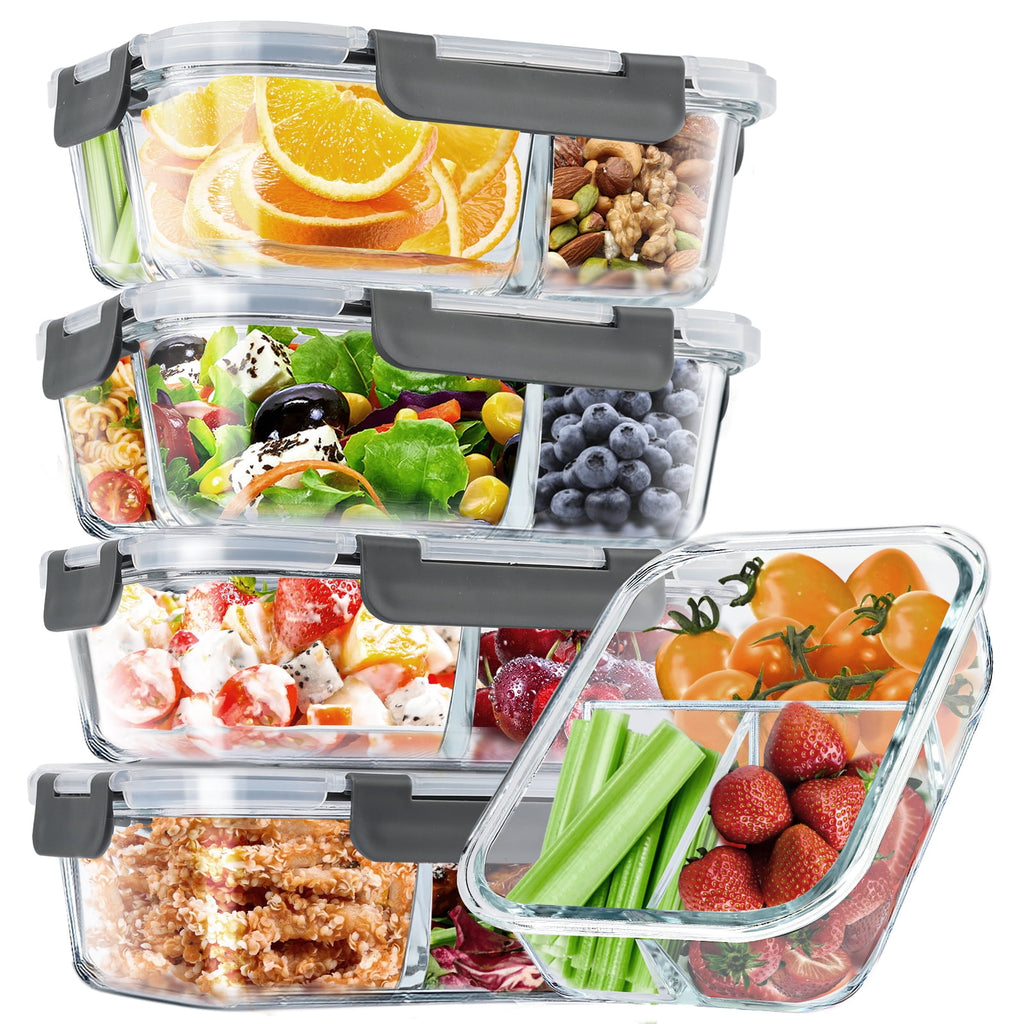 8 Pcs Glass Food Storage Containers with Lids, 2 & 3 Compartment Glass Airtight Meal Prep Containers (4 Containers & ... - Image 4