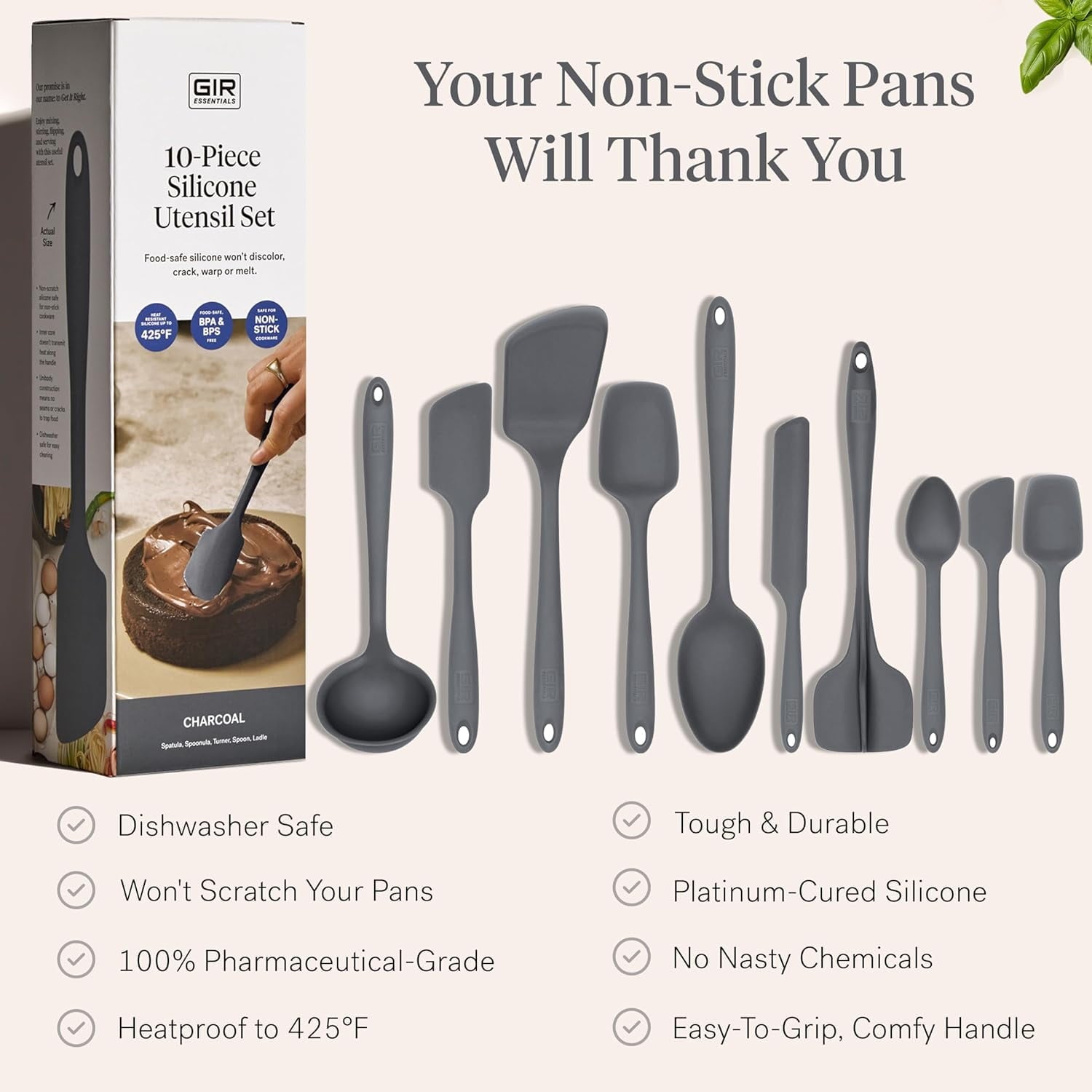 10-Piece Silicone Kitchen Utensil Set - Heat Resistant Non-Stick Cooking Tools for Baking and Prep - Image 3