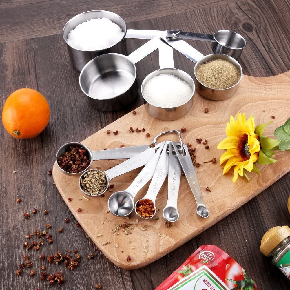 13-Piece Stainless Steel Measuring Cups and Spoons Set, 5 Stainless Steel Measuring Cups,6 Stainless Steel Measuring ... - Image 2