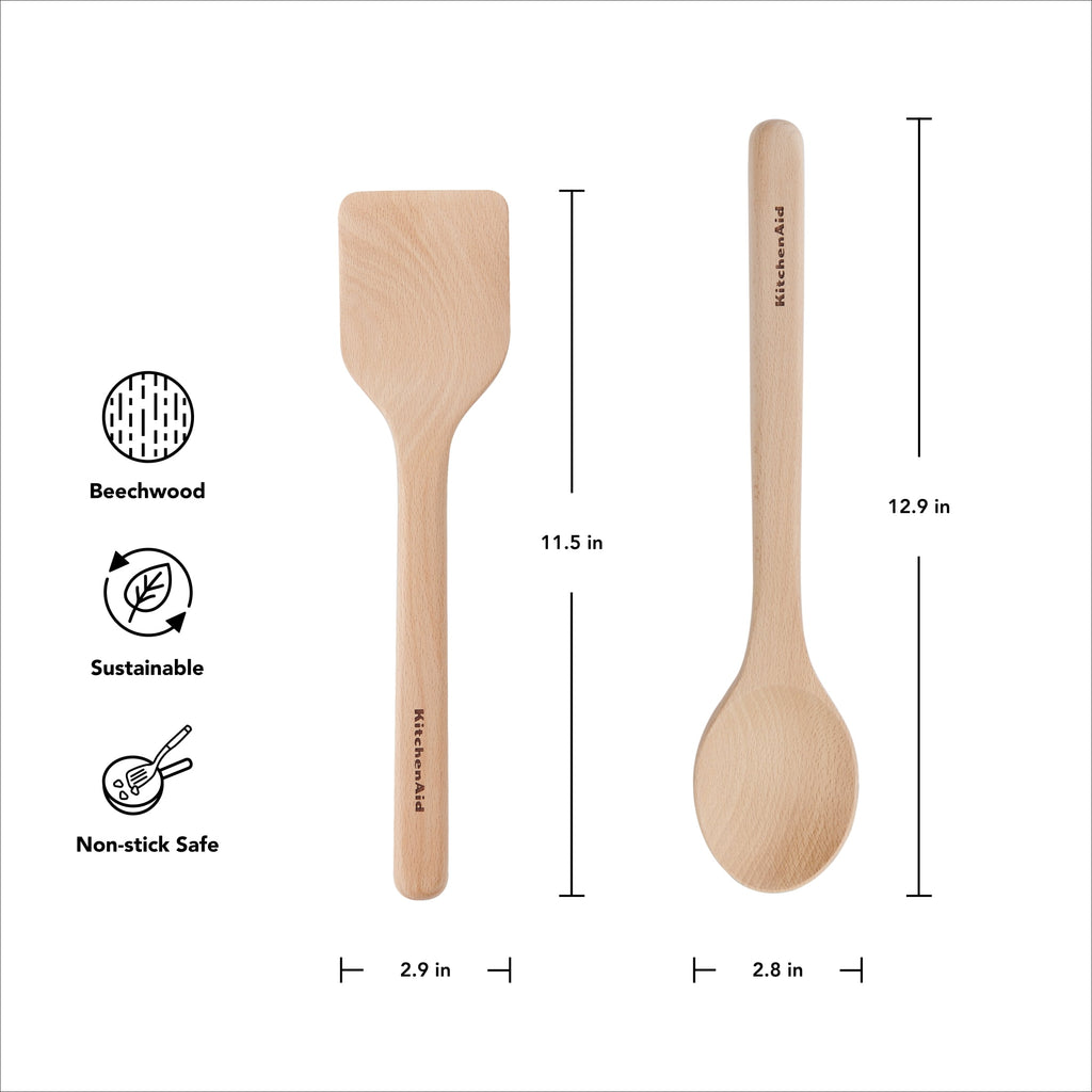 KitchenAid 2-Piece Wooden Kitchen Cooking Utensils Set, Beech Wood - Image 5