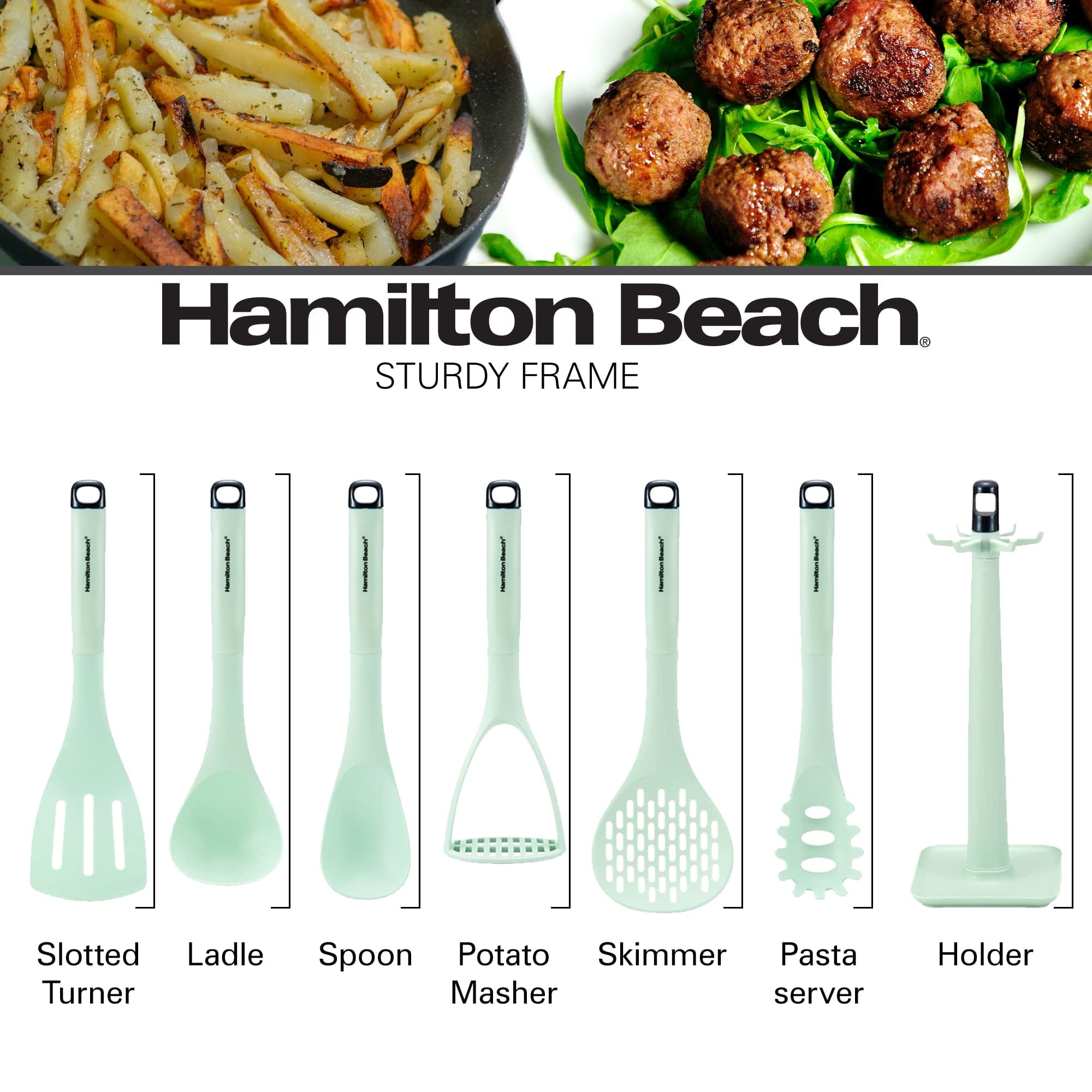 Kitchen Utensil Set 7 Piece | Cooking Utensil set Slotted turner, Ladle Skimmer, Pasta Server, Potato Masher, Solid s... - Image 4