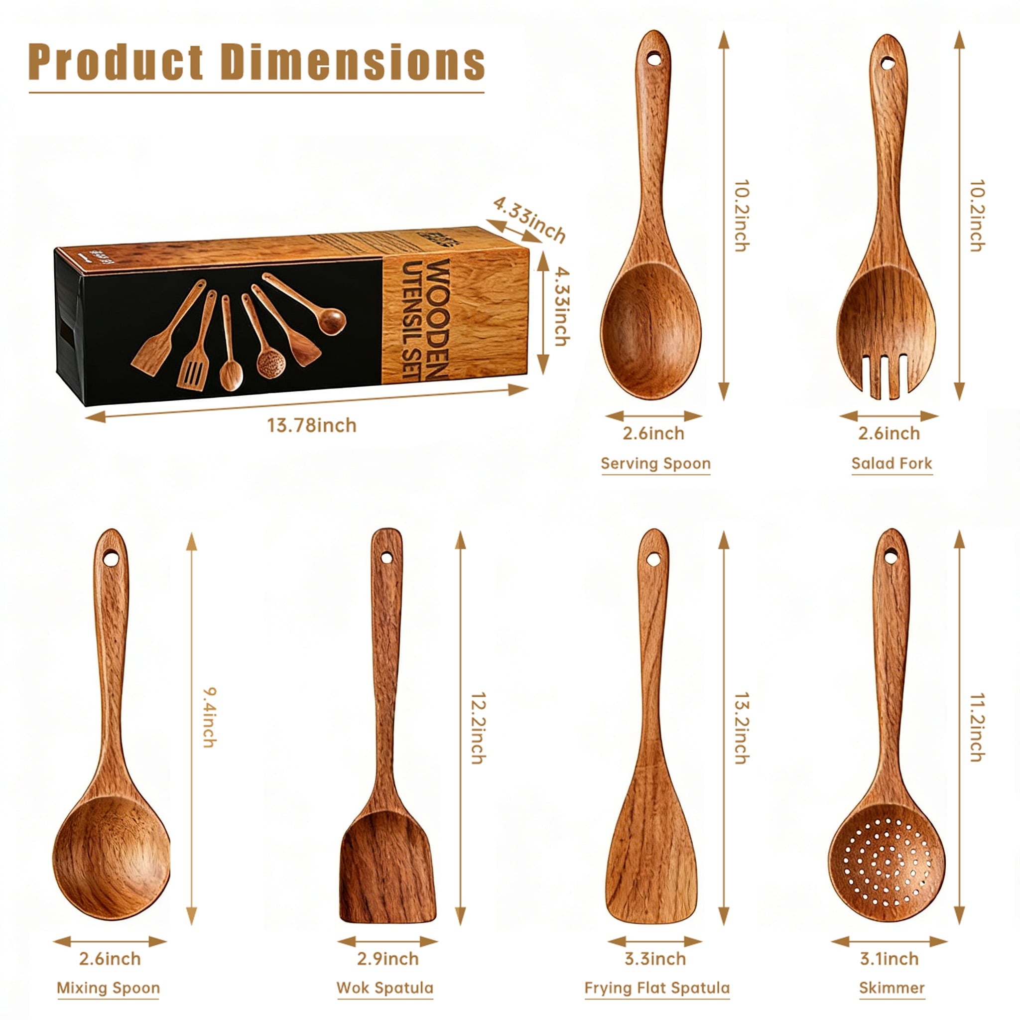 GPED Wooden Spoons for Cooking, 6 PCS Teak Wood Cooking Utensil Set, Wooden Kitchen Utensils for Nonstick Pans & Cookware, Spoons and Spatul - Image 6