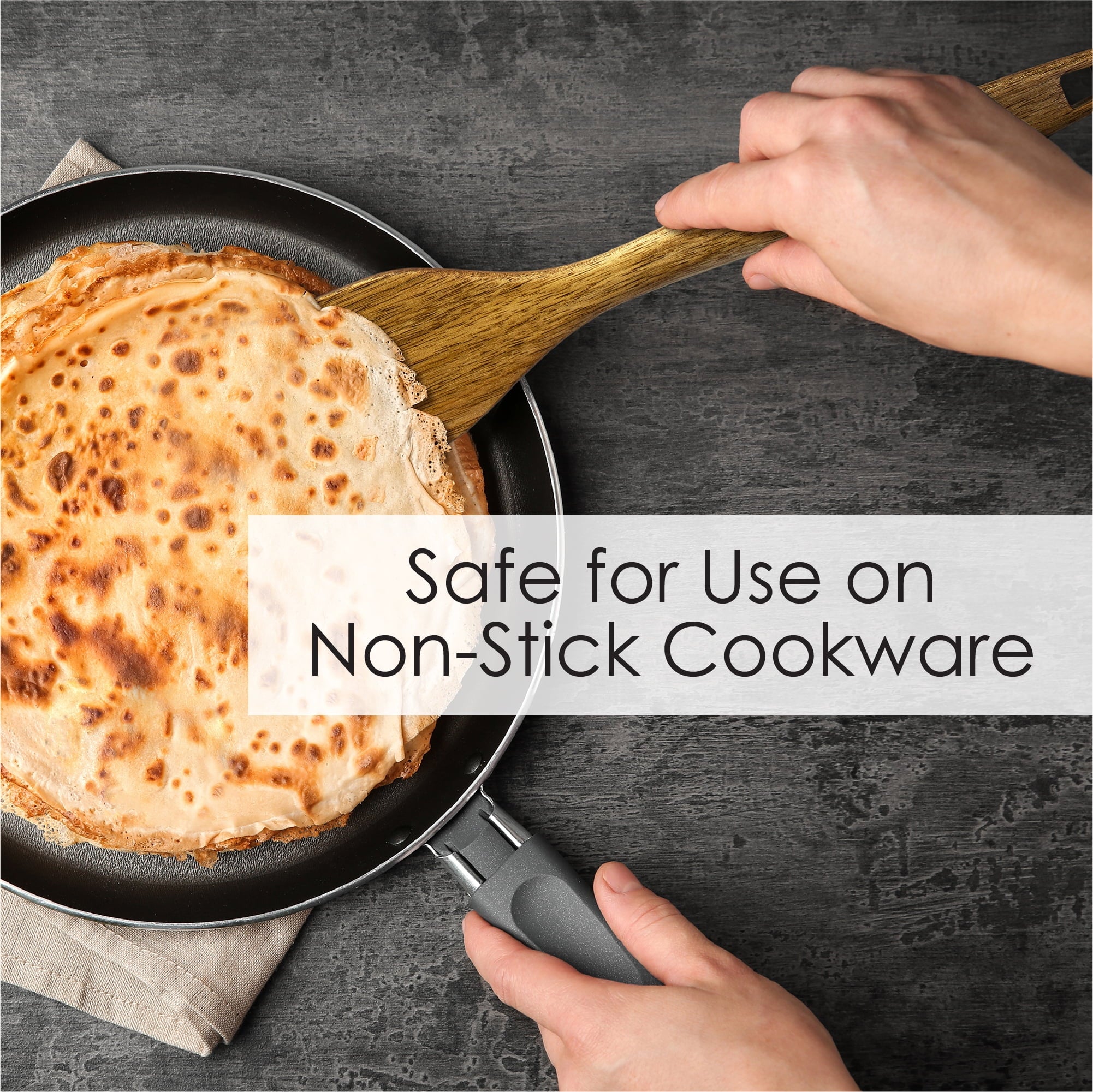 TB Home 3 Piece Acacia Wood Kitchen Utensils Set, Wooden Cooking Utensils Set - Image 5