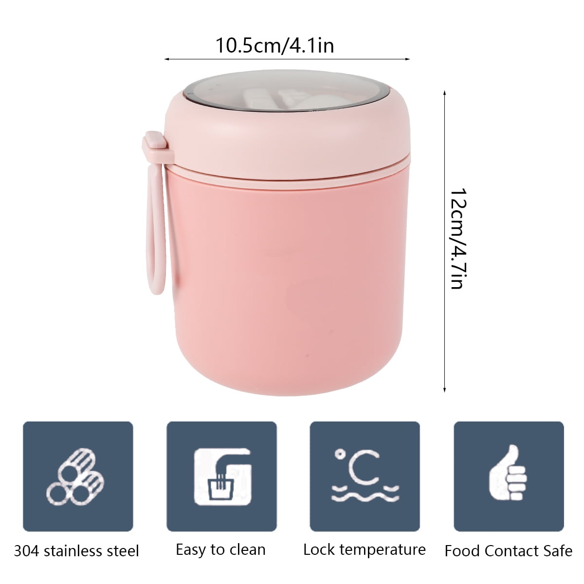 Food Jar For Kids with Foldable Spoon 17.9 oz Stainless Steel Thermal Food Container Food Thermos(Pink) - Image 2
