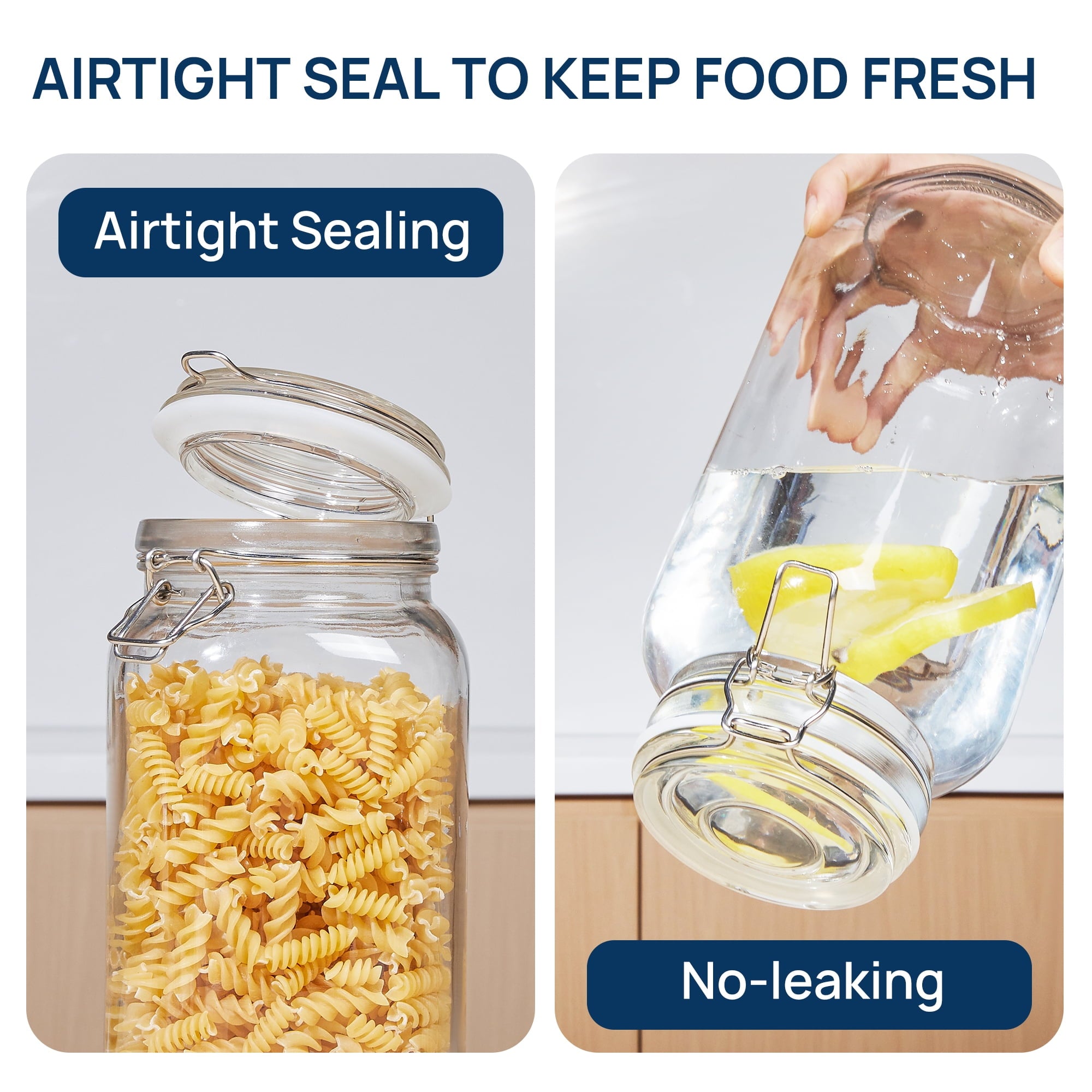 3 PCS Airtight Glass Jars with Lids, 3 PCS Food Storage Canister, Square Mason Jar Containers, 78oz*1+50oz*2 - Image 3
