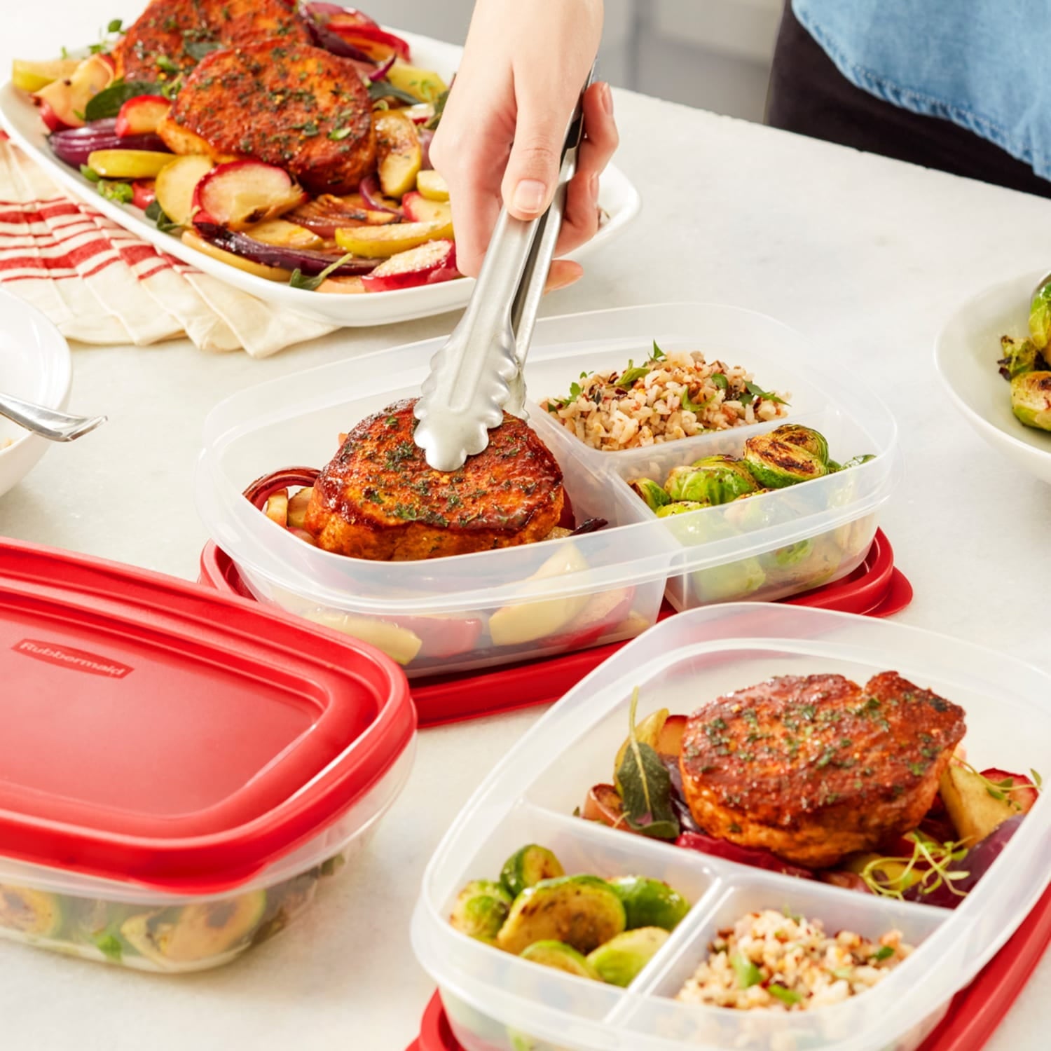 Lids 5 Pack Meal Prep Containers with 3 Compartments, Red, 5.1 Cups - Image 6
