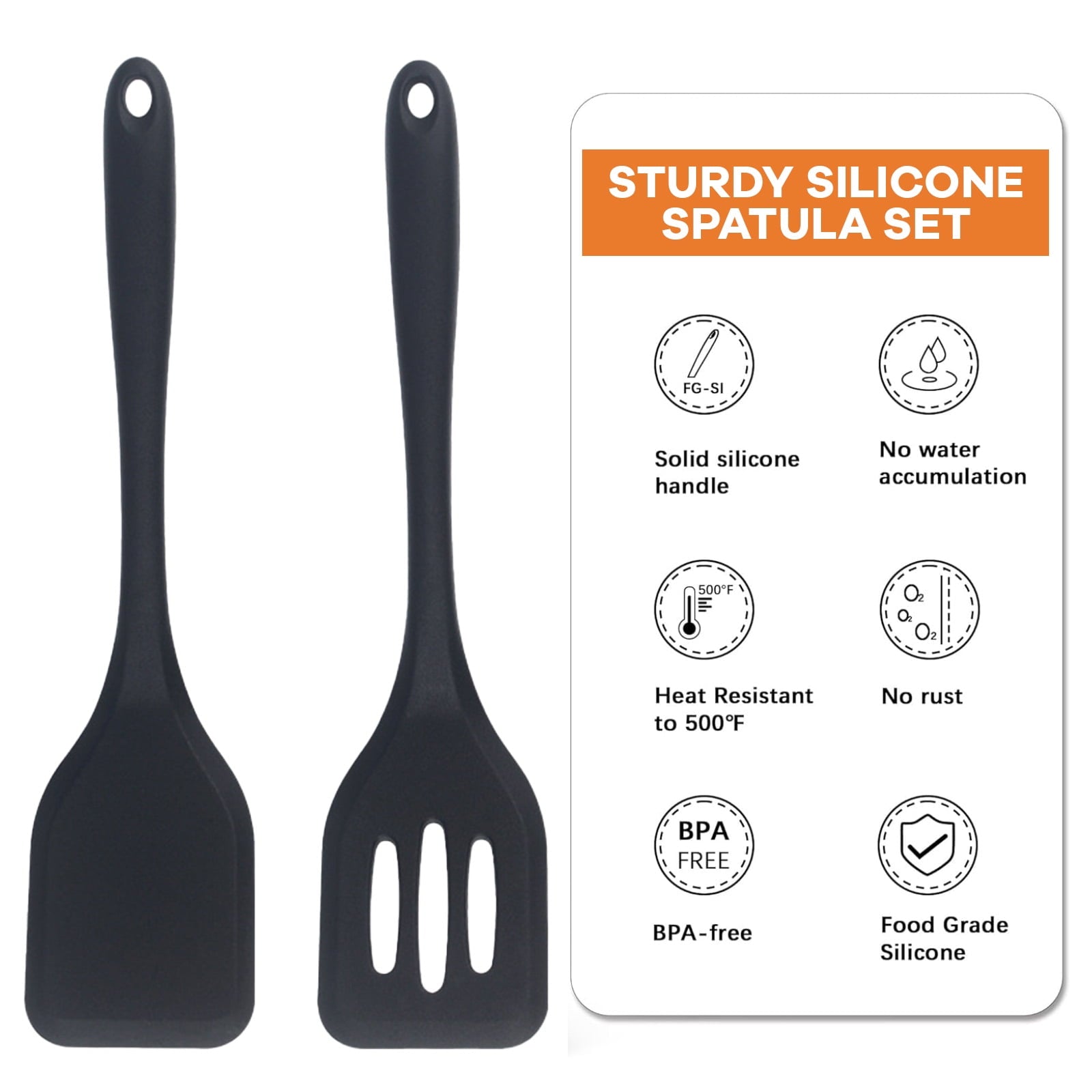 Silicone Spatulas Kit, 2pcs Solid & Slotted Cooking Turner for Non-stick Cookware, Kitchen Utensils for Flipping/Fryi... - Image 2