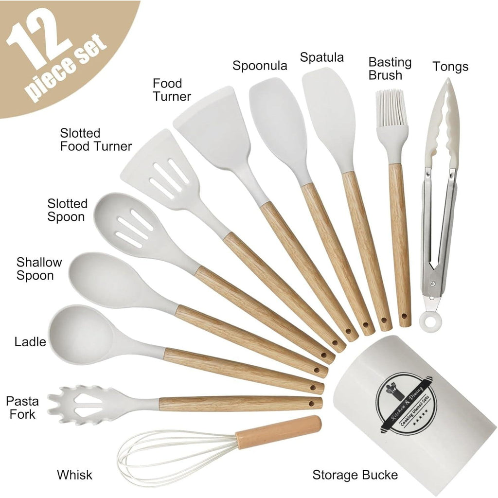 Set, 12 packs Non-Stick Silicone Kitchen Spatula Set with Wooden Handles and Holder, Heat Resistant Food Grade Kitche... - Image 5