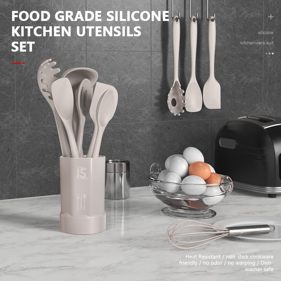 Silicone Cooking Utensils Set - Heat Resistant Kitchen Utensils,Spatula Sets,Turner Tongs,Spoon,Kitchen Utensil Gadge... - Image 2