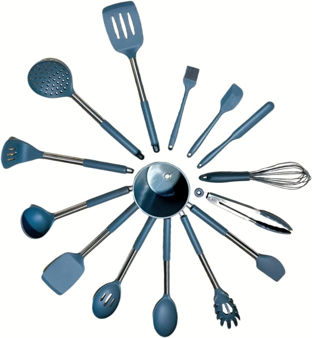 15 Silicone Kitchen Utensil Set with Holder | Non Slip Stainless Steel Cooking Tool |Spatulas, Spoon, Ladle, Pasta Se... - Image 2