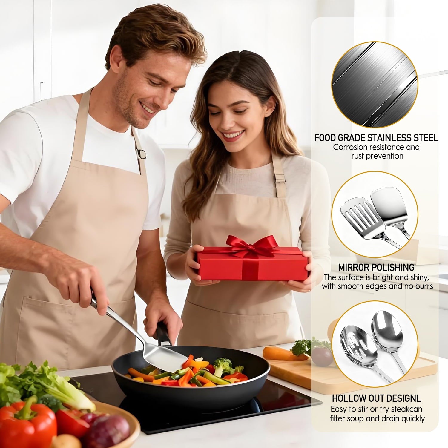 4 Pcs Cooking Utensils Set, Stainless Steel Kitchen Utensils, Kitchen Tools Set Include Solid & Slotted Turner Wok Sp... - Image 5