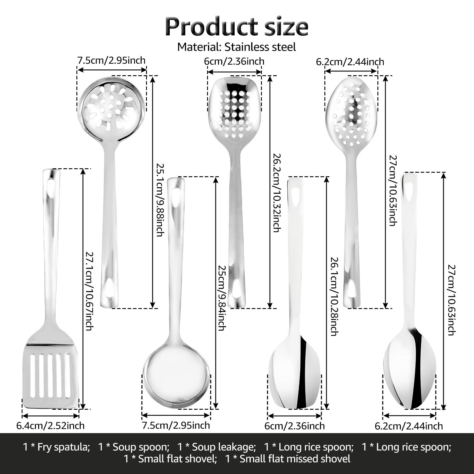 7Pcs Kitchen Cooking Utensils Set, Stainless Steel Kitchen Utensils Set, Kitchen Tools Spatulas Set, Home Essentials ... - Image 2