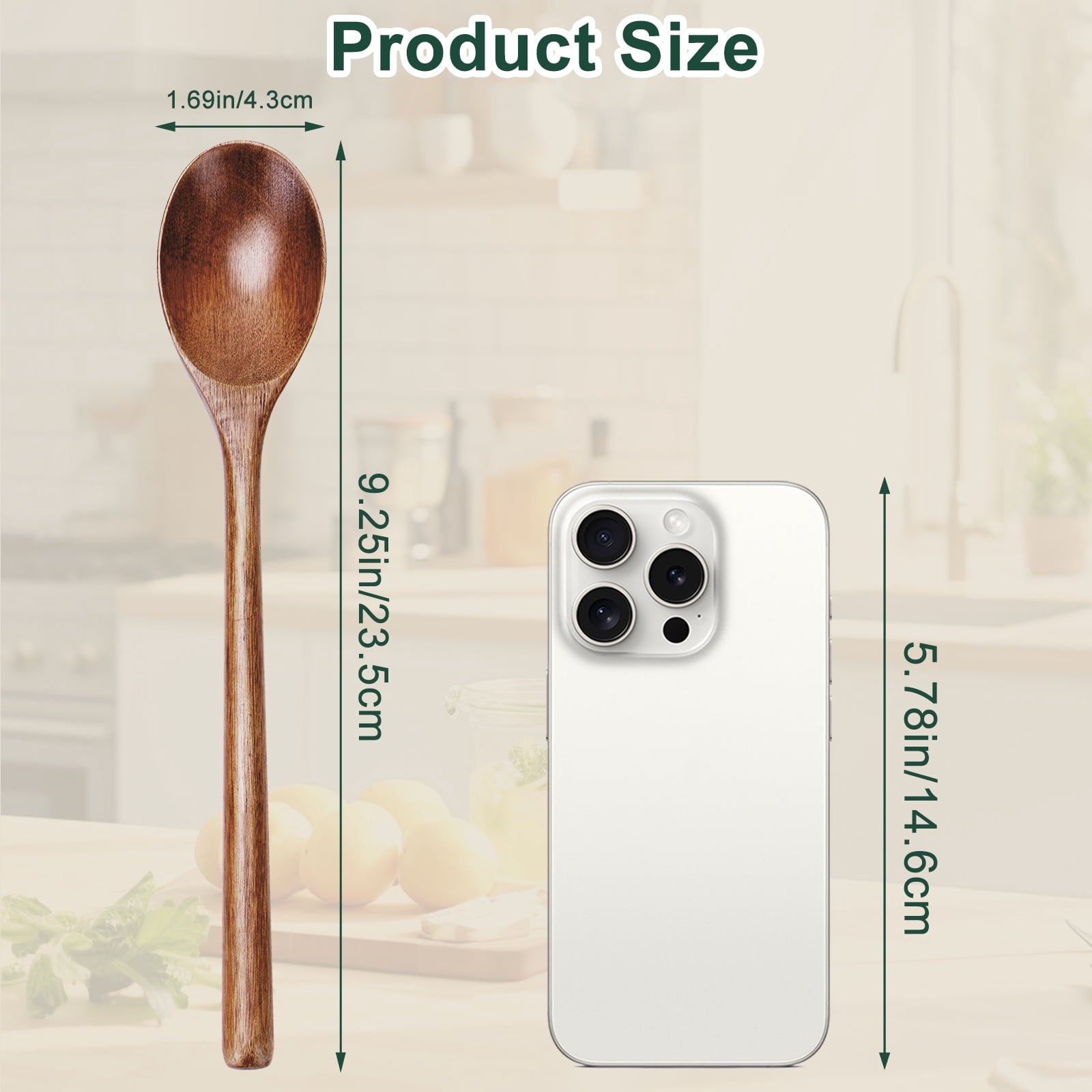 7 PCS Wooden Spoons for Cooking, 9.3 Inch Wooden Spoons for Eating Mixing Stirring Tasting Baking, Long Handle Spoons... - Image 3