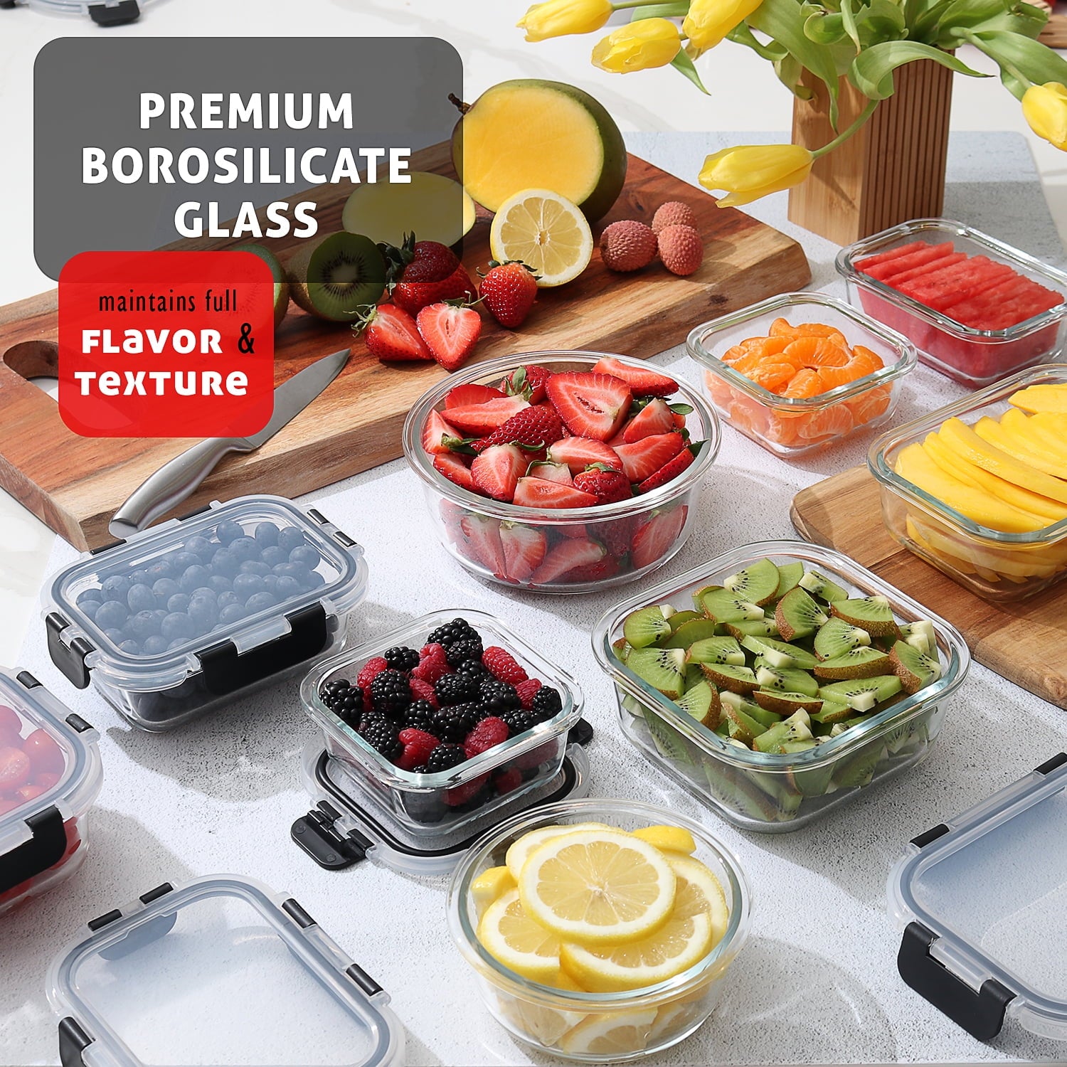 24pc Glass Food Storage Containers with Lids, Airtight Glass Meal Prep Containers, Oven, Microwave & Freezer Safe Gla... - Image 2