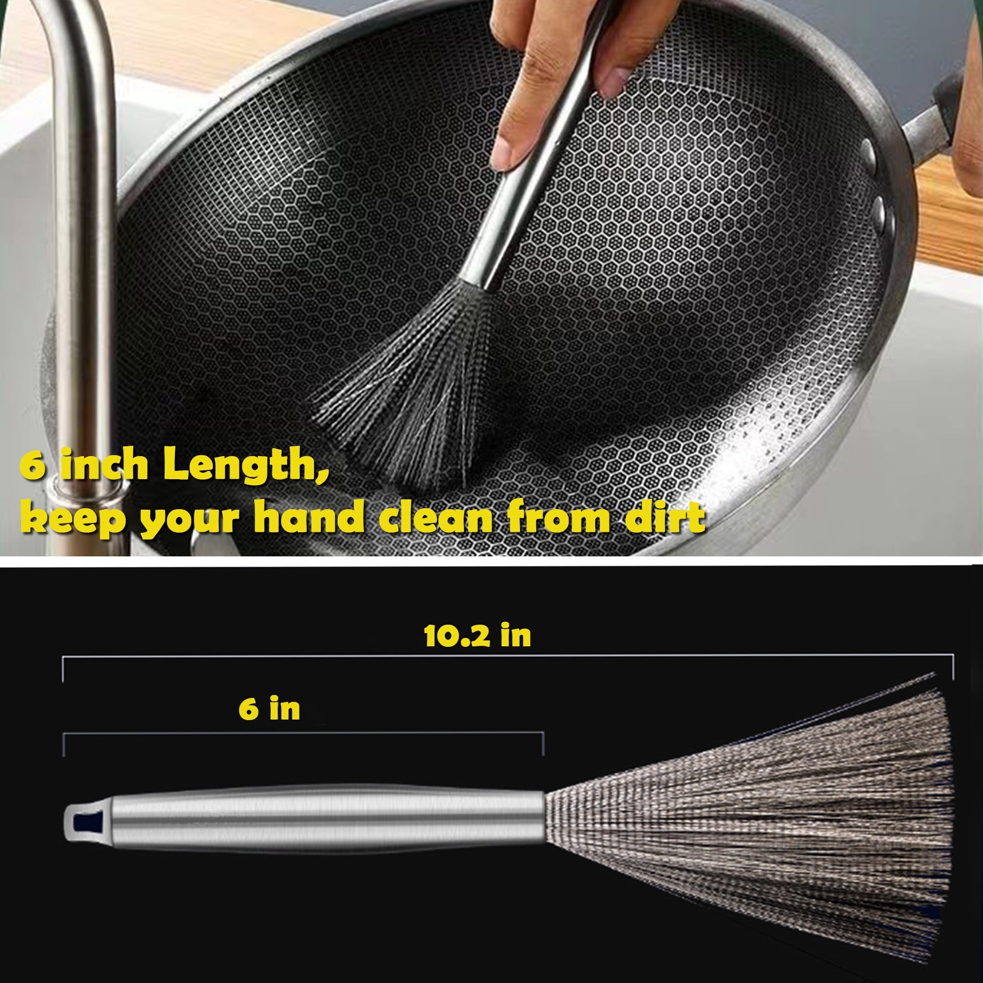 Stainless Steel Dish Brush for Pot, DIIG Scrub Brush Cleaner with Flexible Wavy Wires for Dishes Wok Pan Pot Stoves Cookware - Image 3