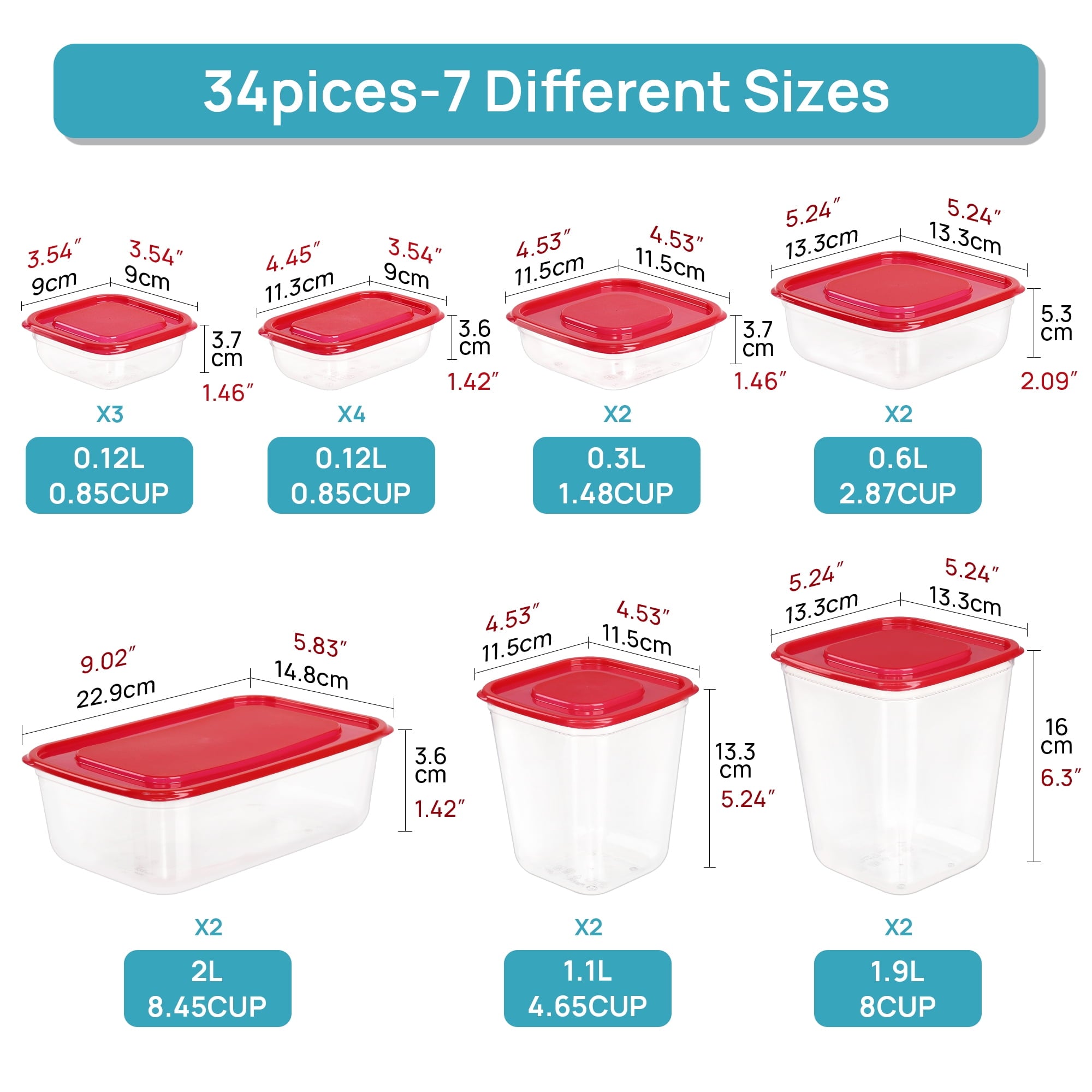 34 Meal Prep Containers, 7-Size ，Plastic Food Storage Containers with Lids for Lunch,Leftover - Image 3