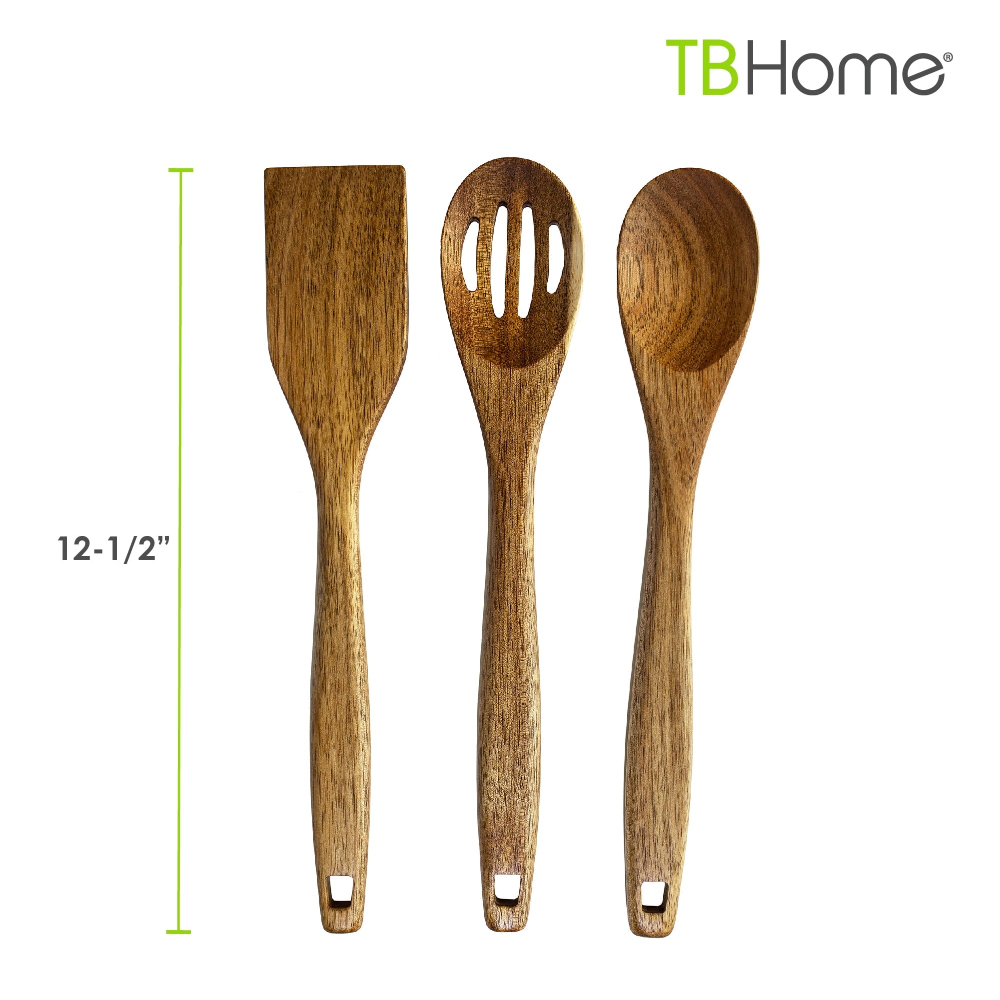 TB Home 3 Piece Acacia Wood Kitchen Utensils Set, Wooden Cooking Utensils Set - Image 3