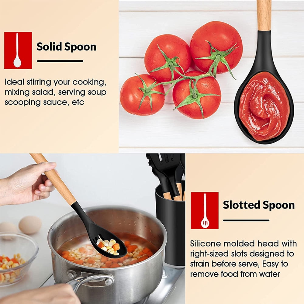 Kitchen Utensils Set of 6, Silicone Cooking Utensils with Wooden Handle, Non-Stick Cookware & Heat Resistant, Include... - Image 4