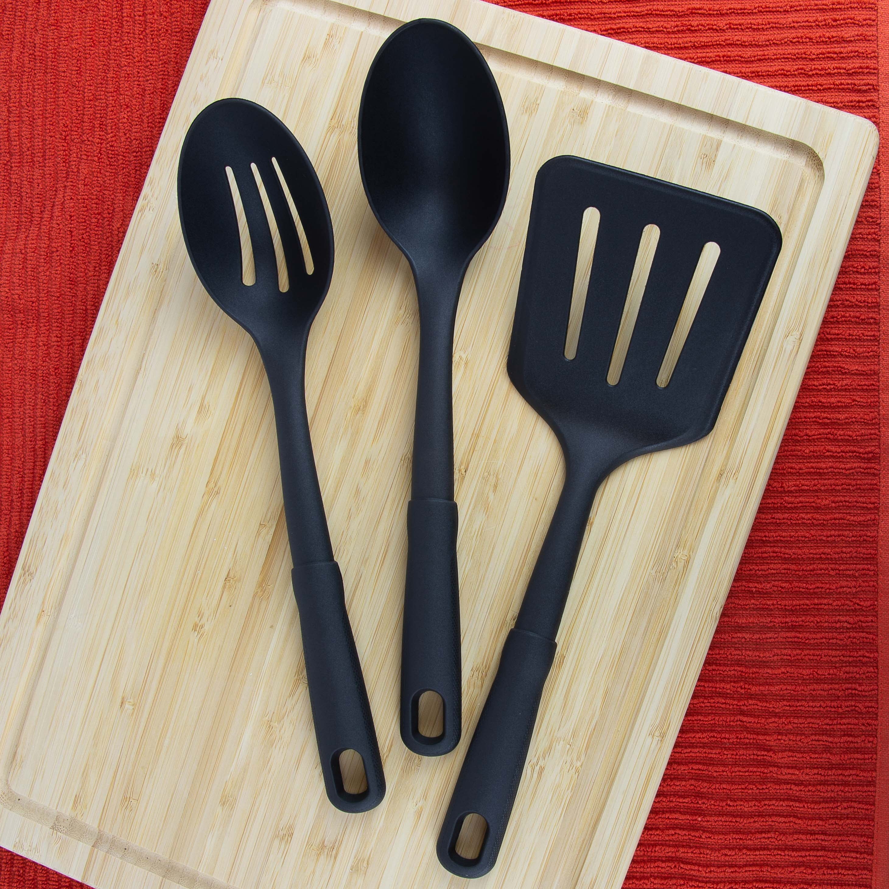 (4 pack) Mainstays 3-Piece Kitchen Utensil Set, Slotted Spatula, Slotted Spoon and Solid Spoon, Black, Nylon - Image 6