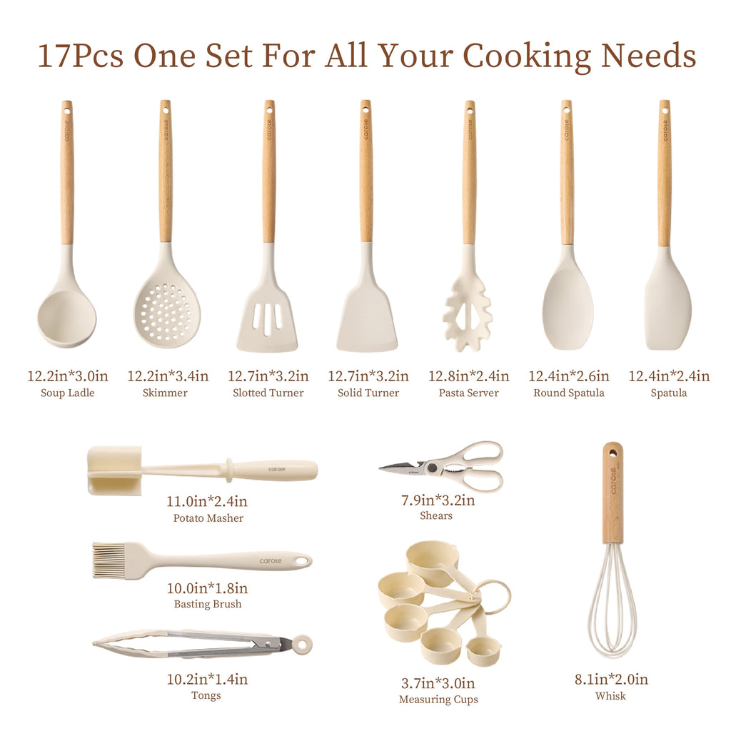 17-Piece Silicone and Wood Cooking Utensil Set, Heat-Resistant, Safe for Nonstick Cookware - Image 2