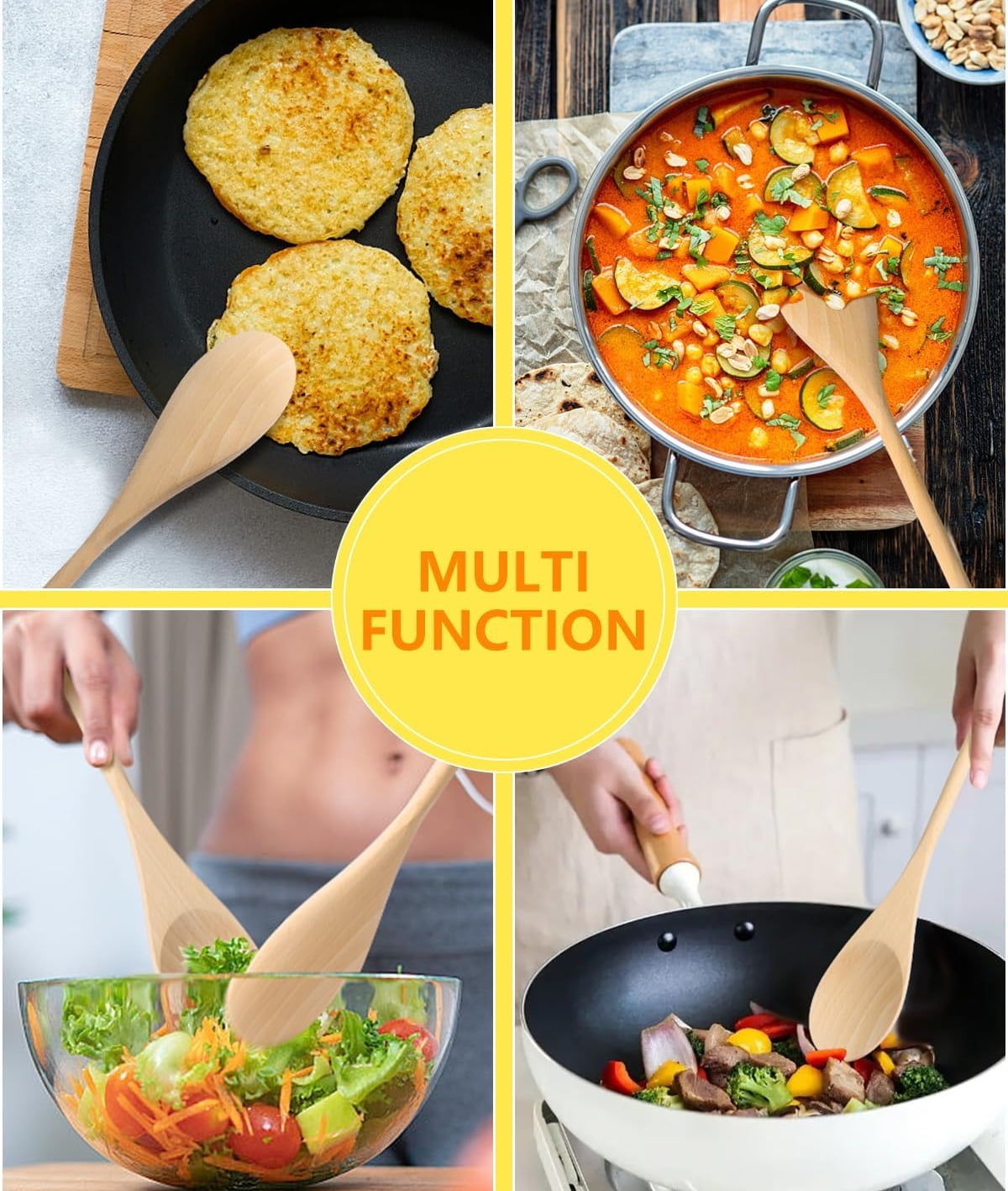 5Pcs/ 12Pcs Wooden Spoons for Cooking, 12 Inches Long Handle Spoons for Mixing, Tasting Stirring Food, Large Wooden C... - Image 6