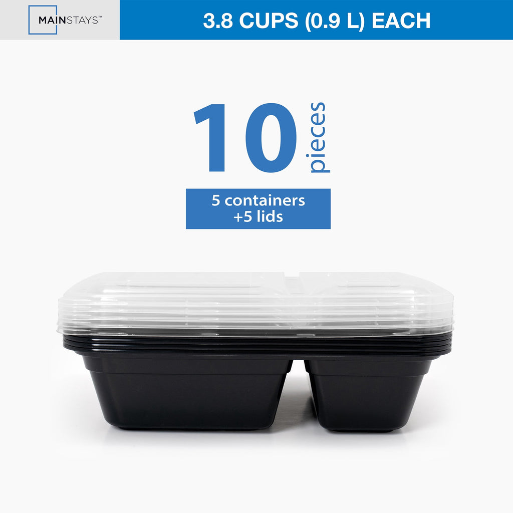 5-Pack Prep Containers with 2 Compartments and Lids, BPA-Free, Microwave & Dishwasher Safe, Made for Family s and Eas... - Image 3