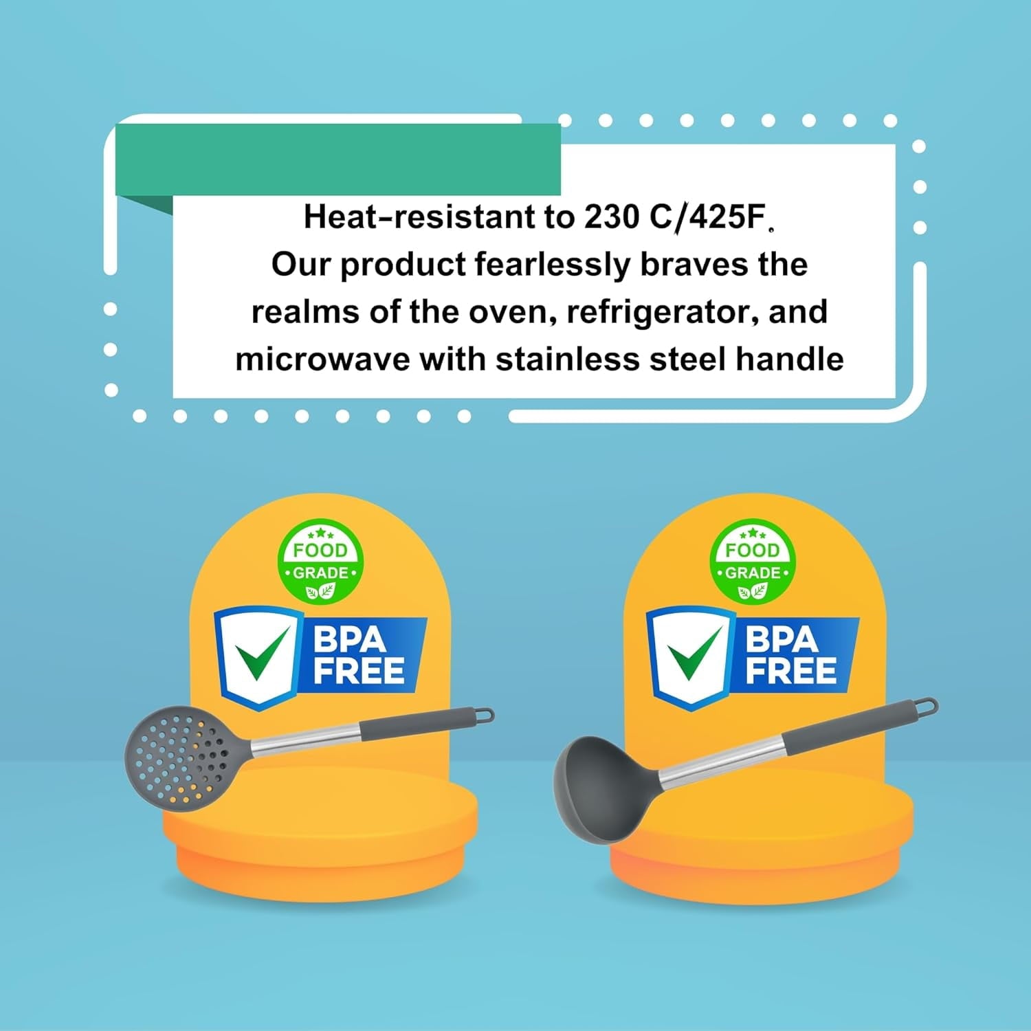 15 Silicone Kitchen Utensil Set with Holder | Non Slip Stainless Steel Cooking Tool |Spatulas, Spoon, Ladle, Pasta Se... - Image 4