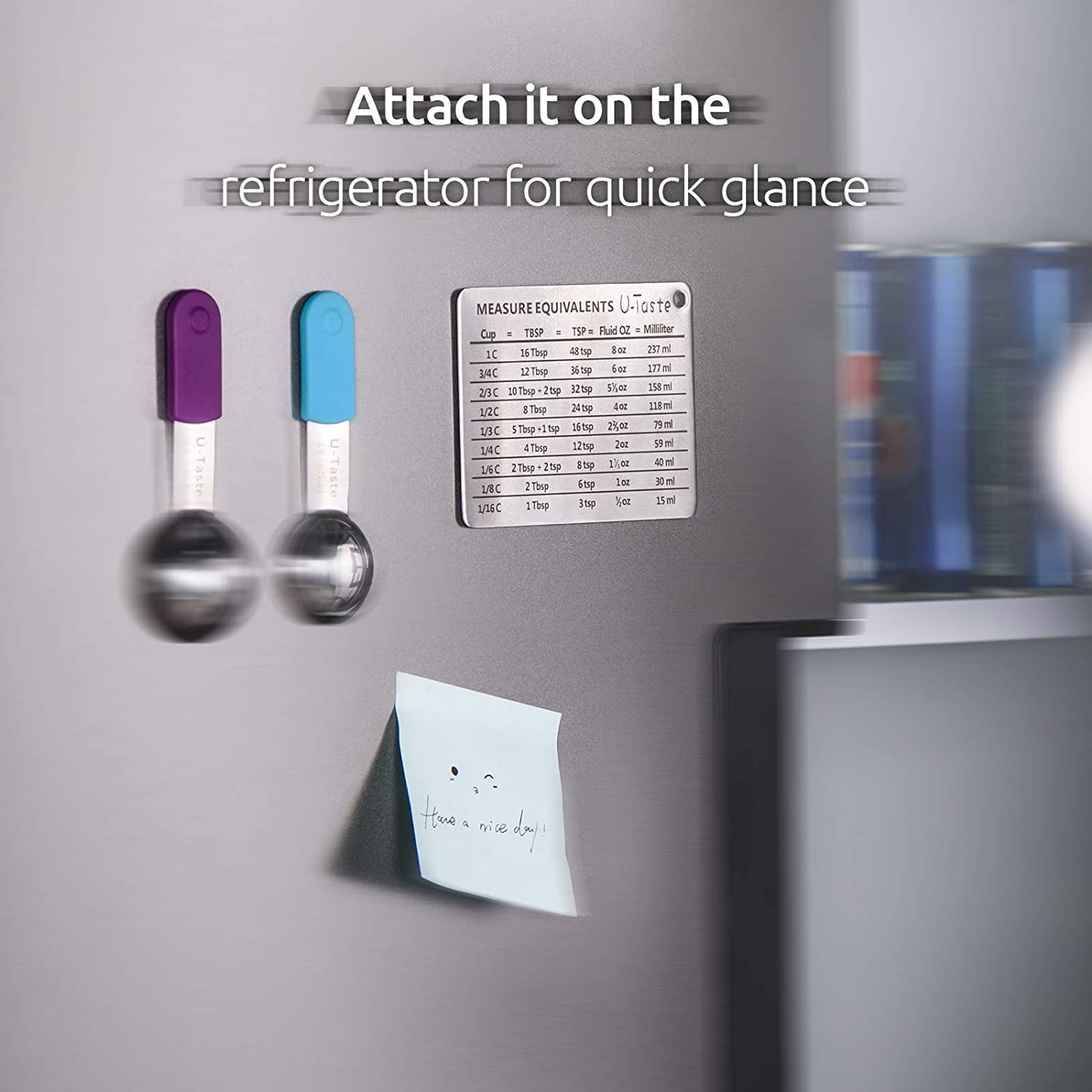 U-Taste Professional Measurement Conversion Chart Refrigerator Magnet in 18/8 Stainless Steel, Converts Cups, Tbsp, Tsp, Fl Oz & Ml. - Image 4