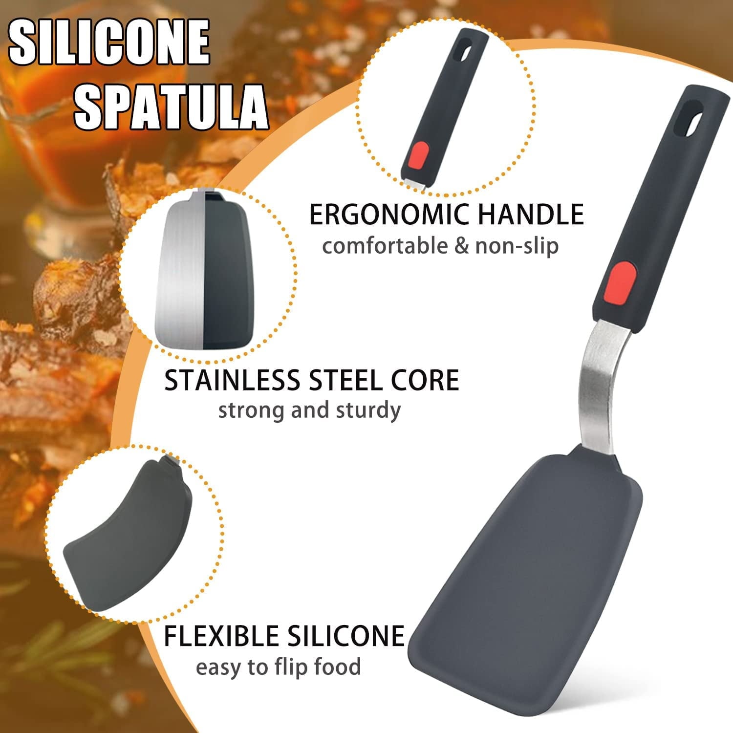 Silicone Spatula Turner Set of 3, 600F Heat Resistant Cooking Spatulas for Nonstick Cookware, MOJINO Large Flexible Kitchen Utensils BPA Fre - Image 6