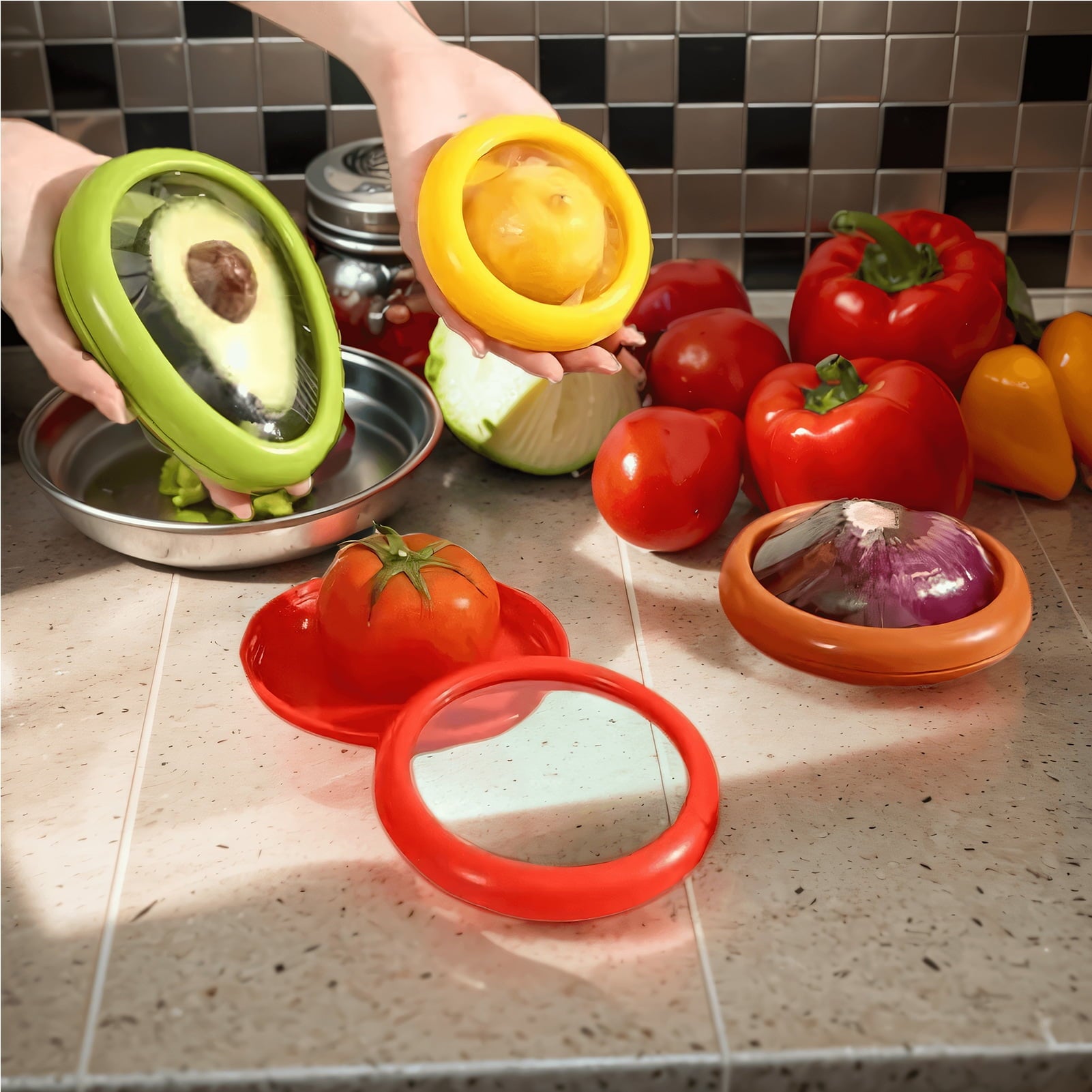 4Pcs Reusable Silicone Fruit Storage Box Covers Onion Storage Avocado Saver Containers for Fridge, Vegetable Keepers Food Savers Kitchen Gad - Image 6