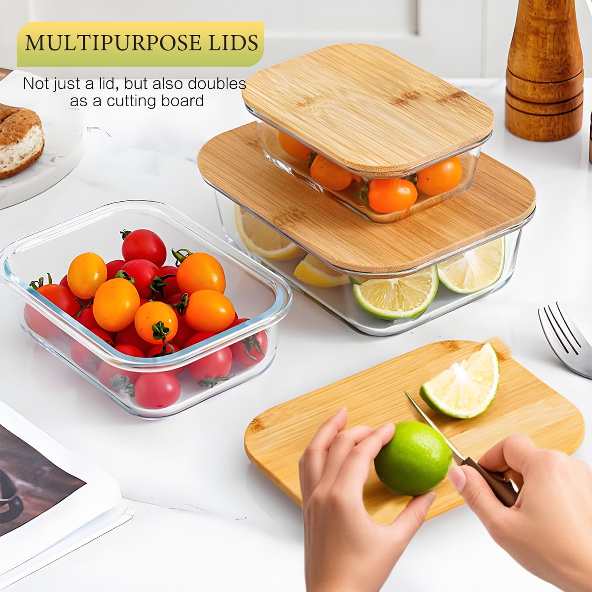 8 Pcs Glass Food Storage Containers with Bamboo Lids, Meal Prep Glass Containers Bento Lunch Box, Safe for Microwave,... - Image 4