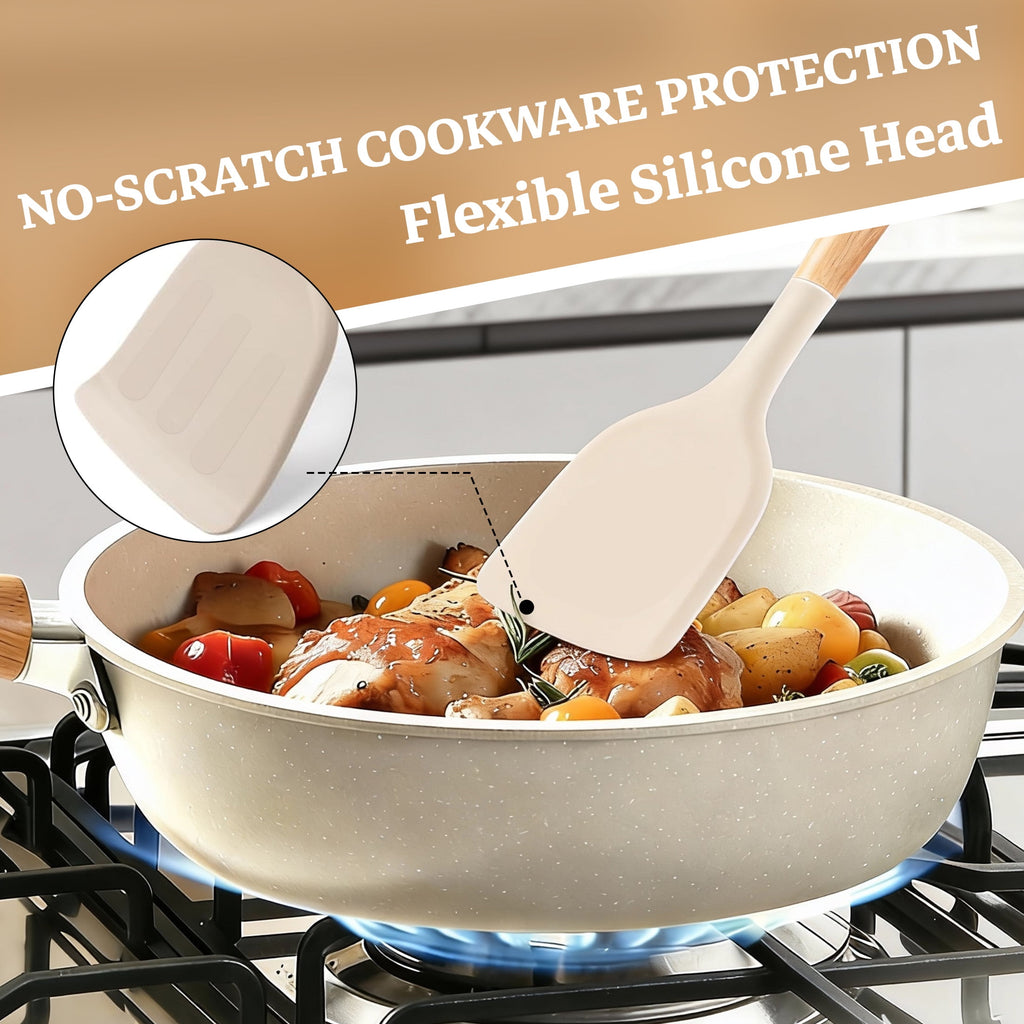 14-Piece Silicone Cooking Utensils Set, Non-Stick Kitchen Utensil Set for Baking, Flipping, Mixing, White - Image 4